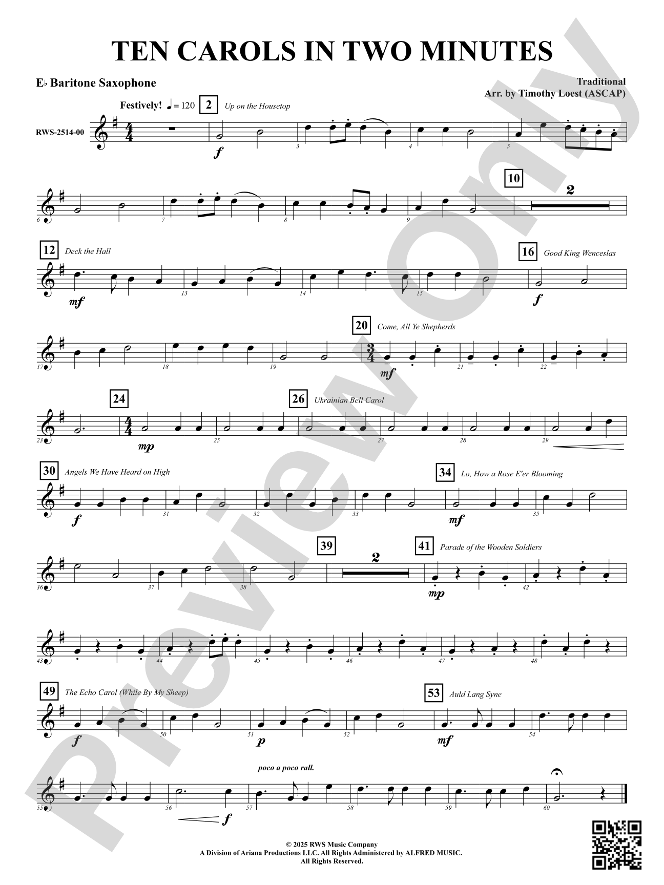 Ten Carols In Two Minutes: E-flat Baritone Saxophone