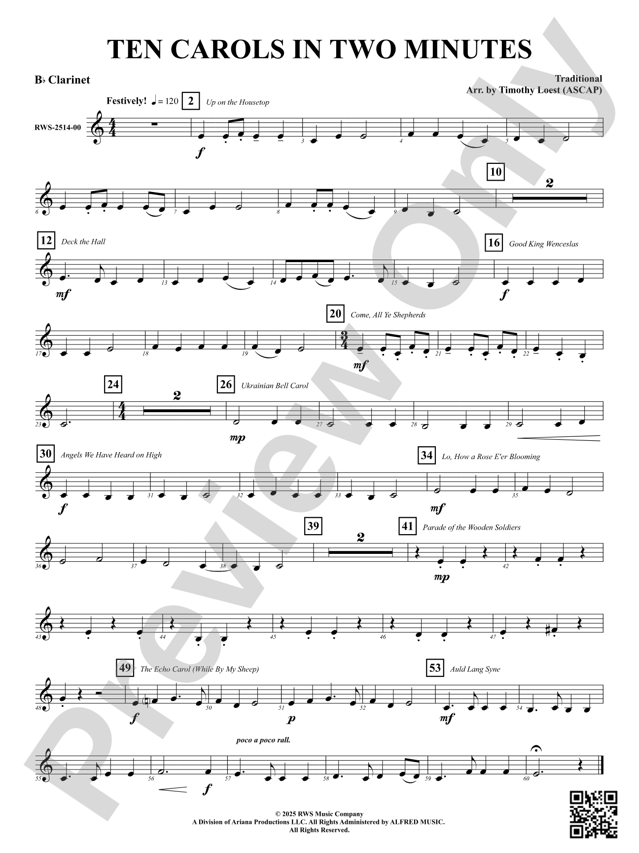 Ten Carols In Two Minutes: B-flat Clarinet