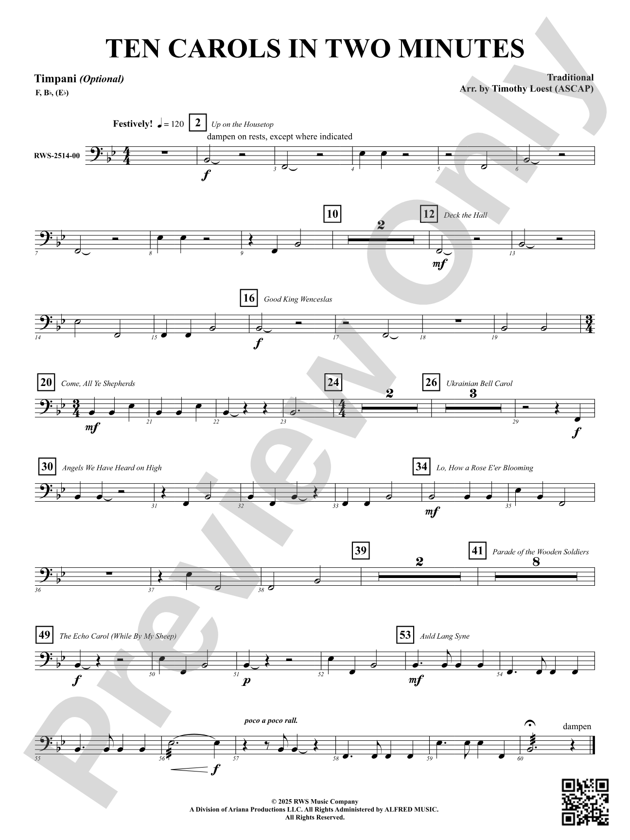 Ten Carols In Two Minutes: Optional Timpani