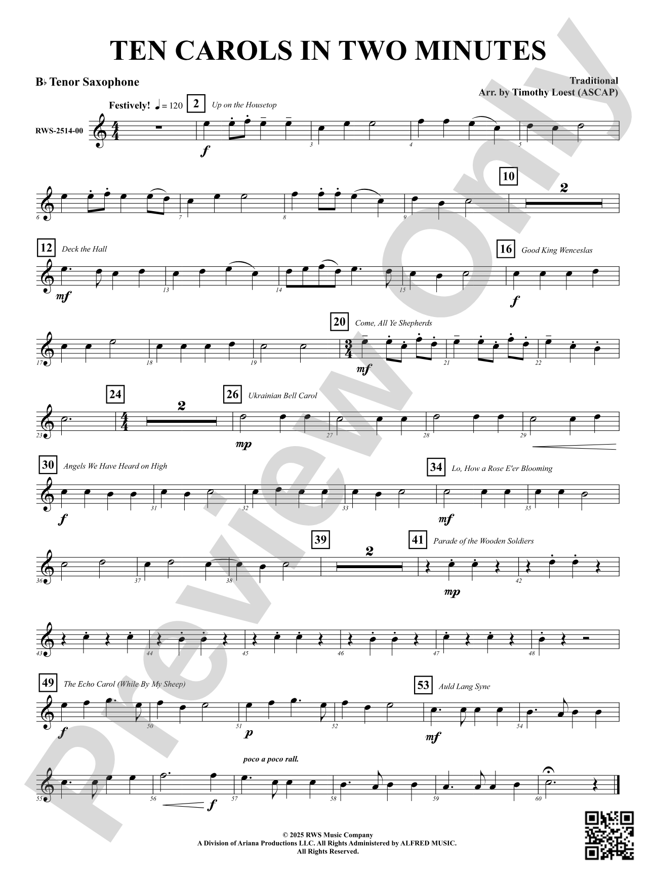 Ten Carols In Two Minutes: B-flat Tenor Saxophone