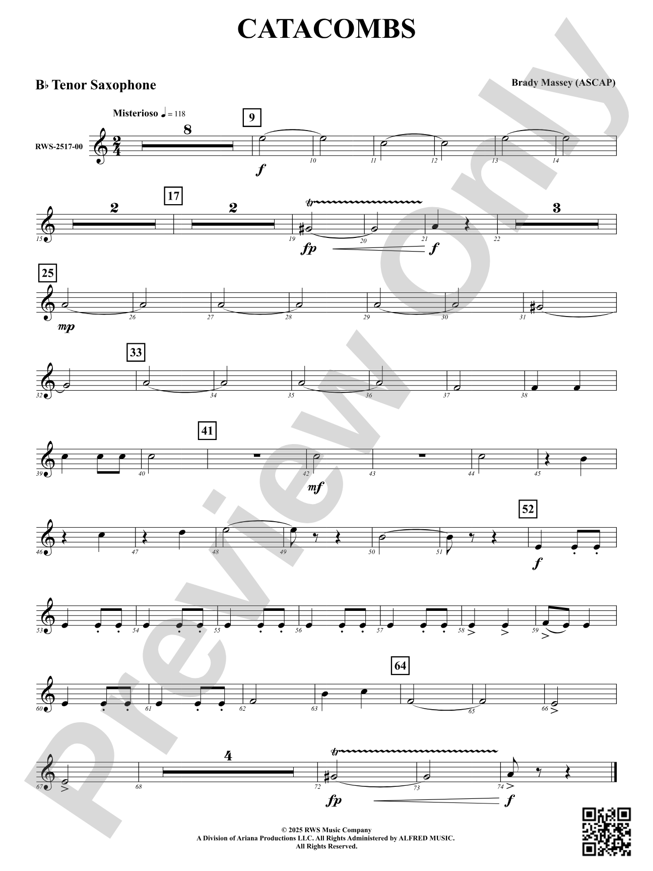 Catacombs: B-flat Tenor Saxophone