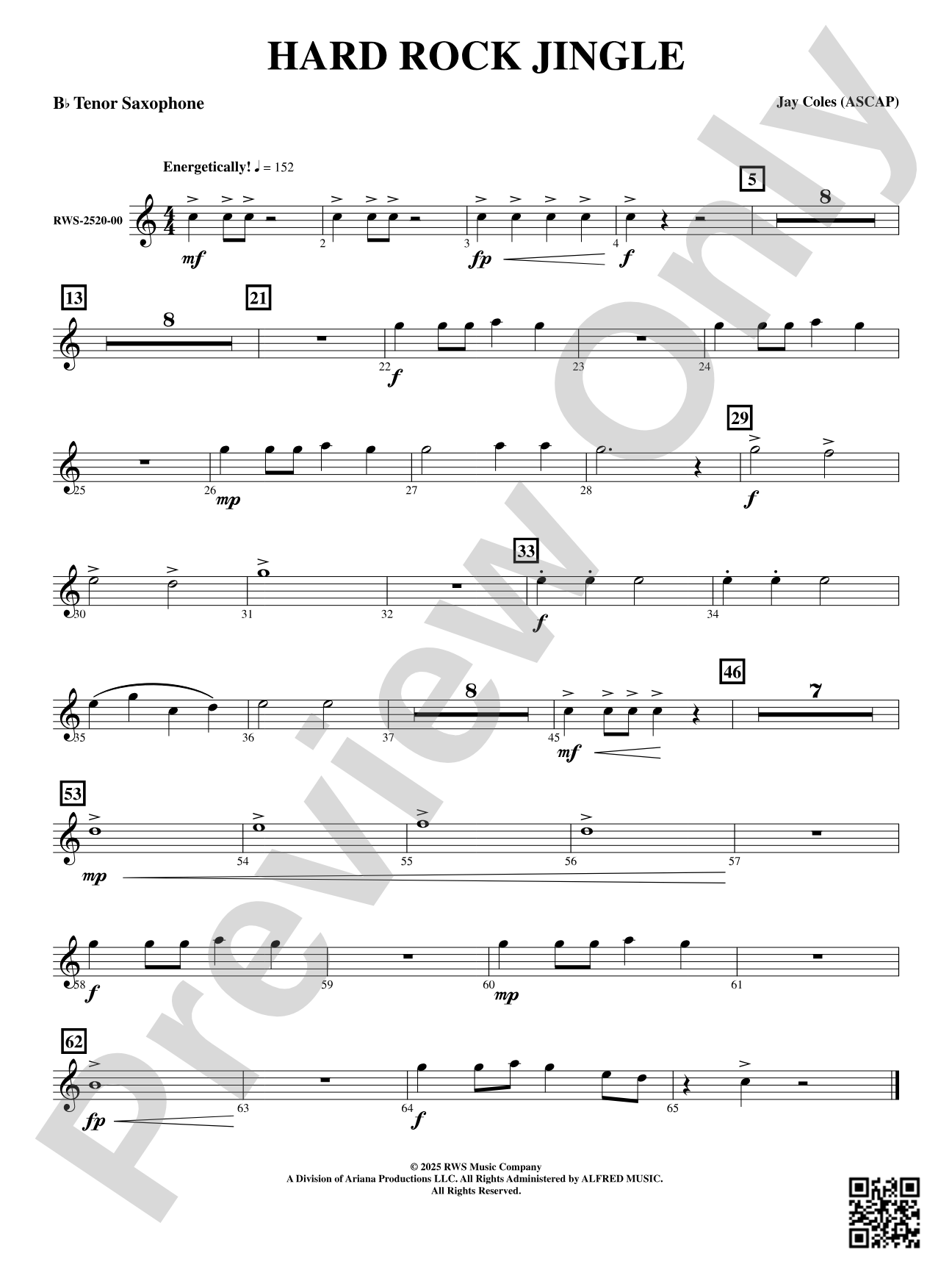 Hard Rock Jingle: B-flat Tenor Saxophone
