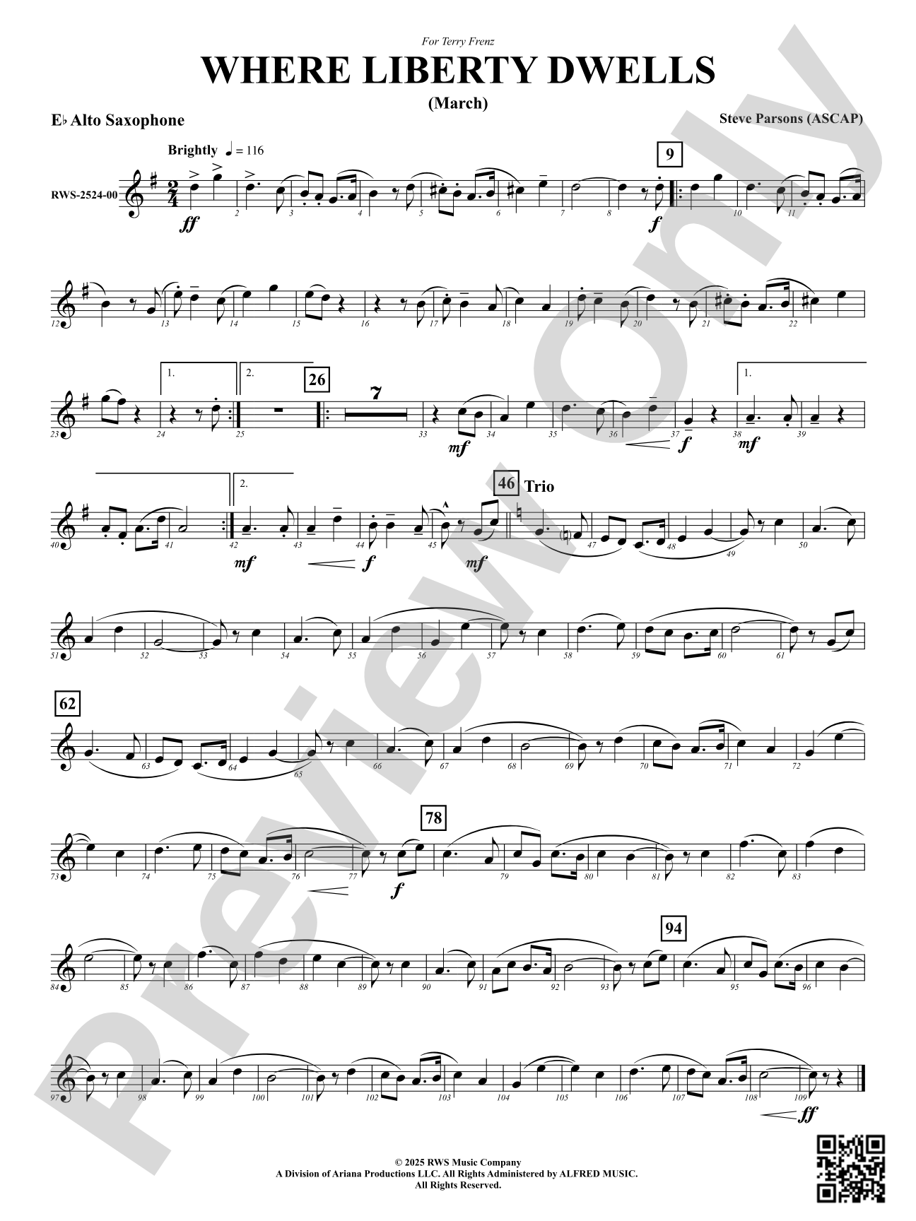 Where Liberty Dwells (March): E-flat Alto Saxophone