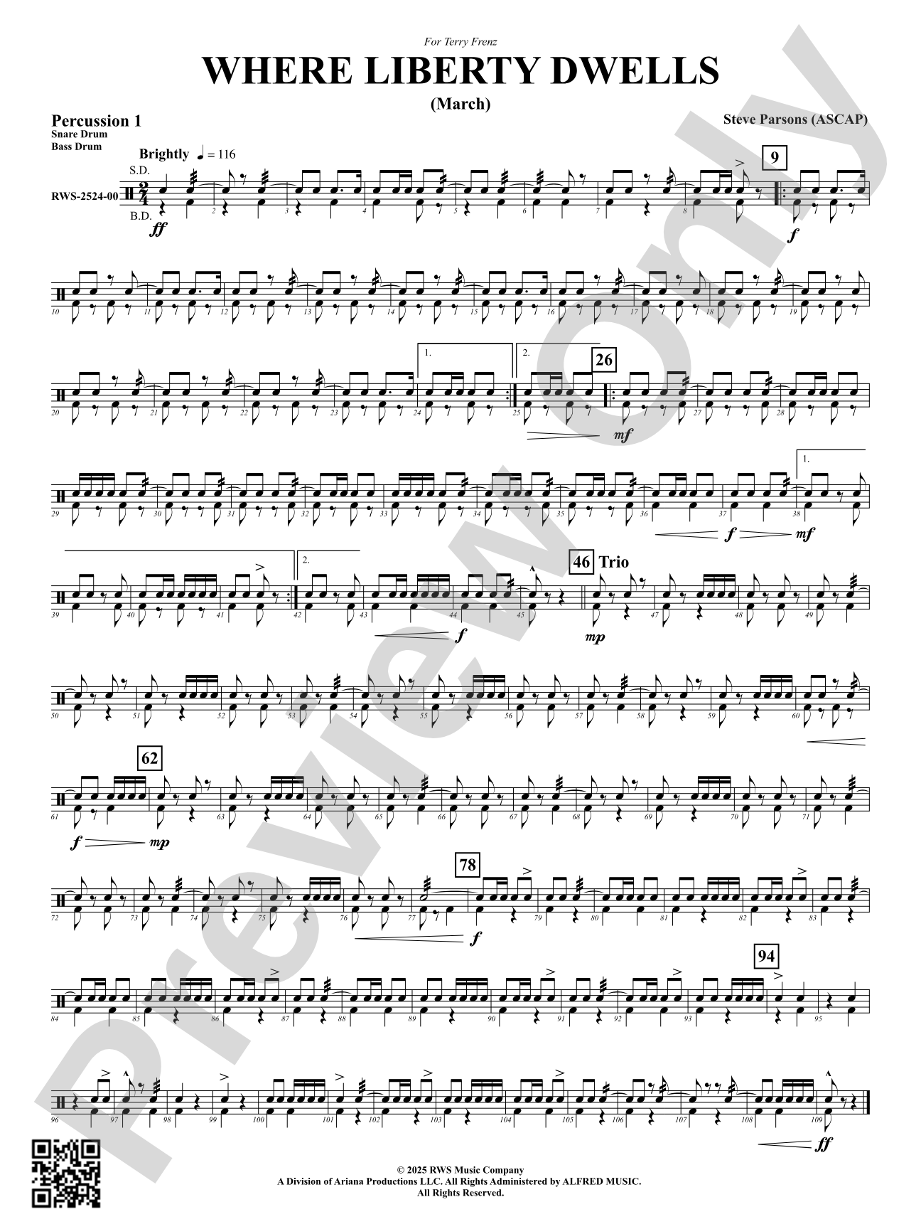 Where Liberty Dwells (March): 1st Percussion