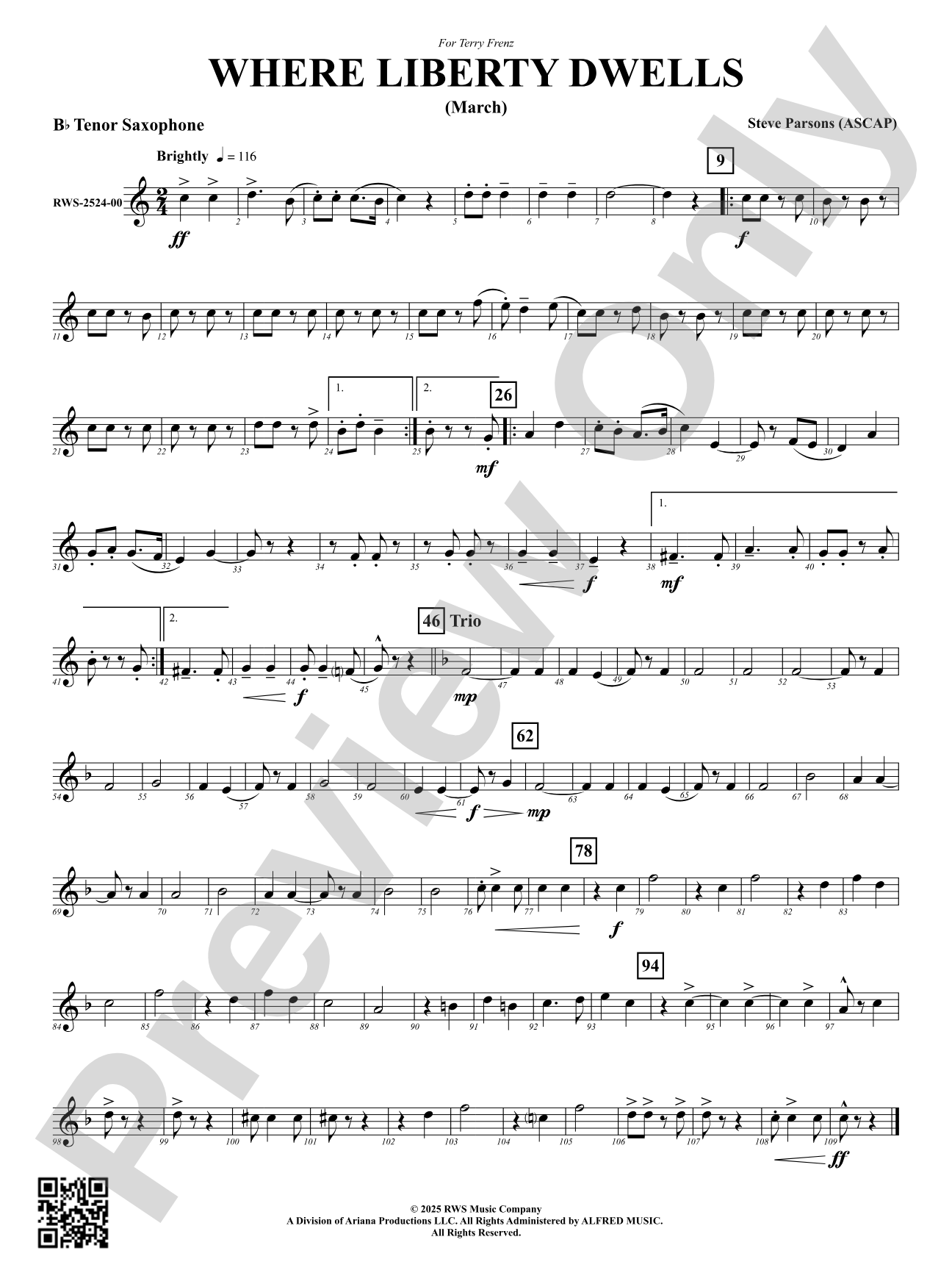 Where Liberty Dwells (March): B-flat Tenor Saxophone