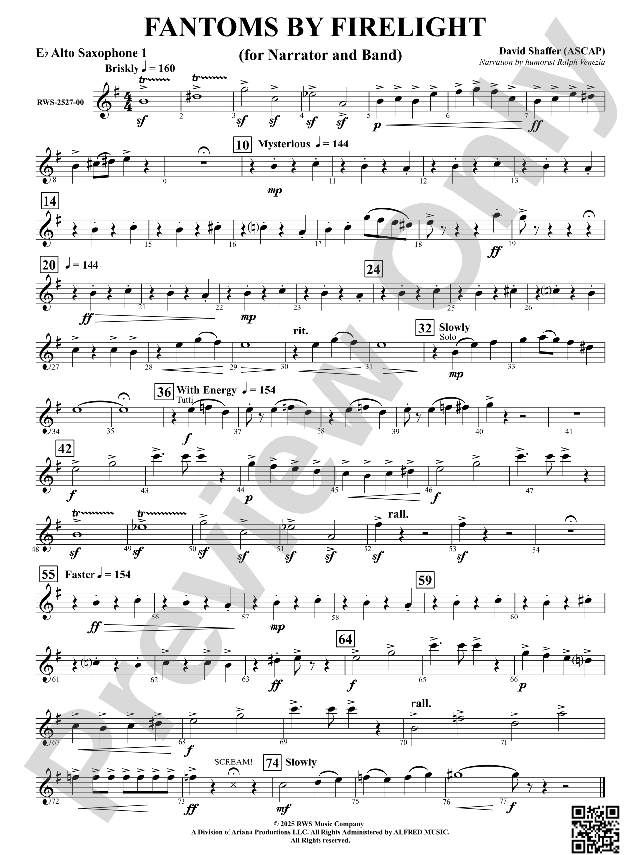 Fantoms By Firelight (for Narrator and Band): 1st E-flat Alto Saxophone