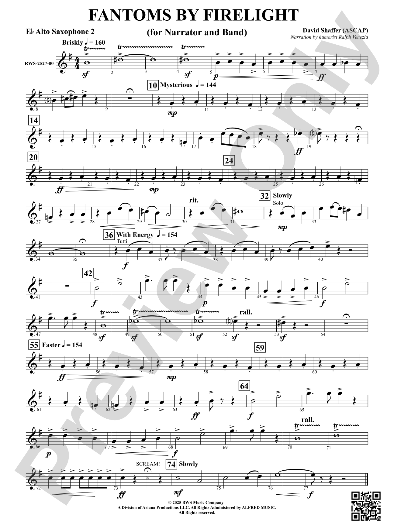 Fantoms By Firelight (for Narrator and Band): 2nd E-flat Alto Saxophone