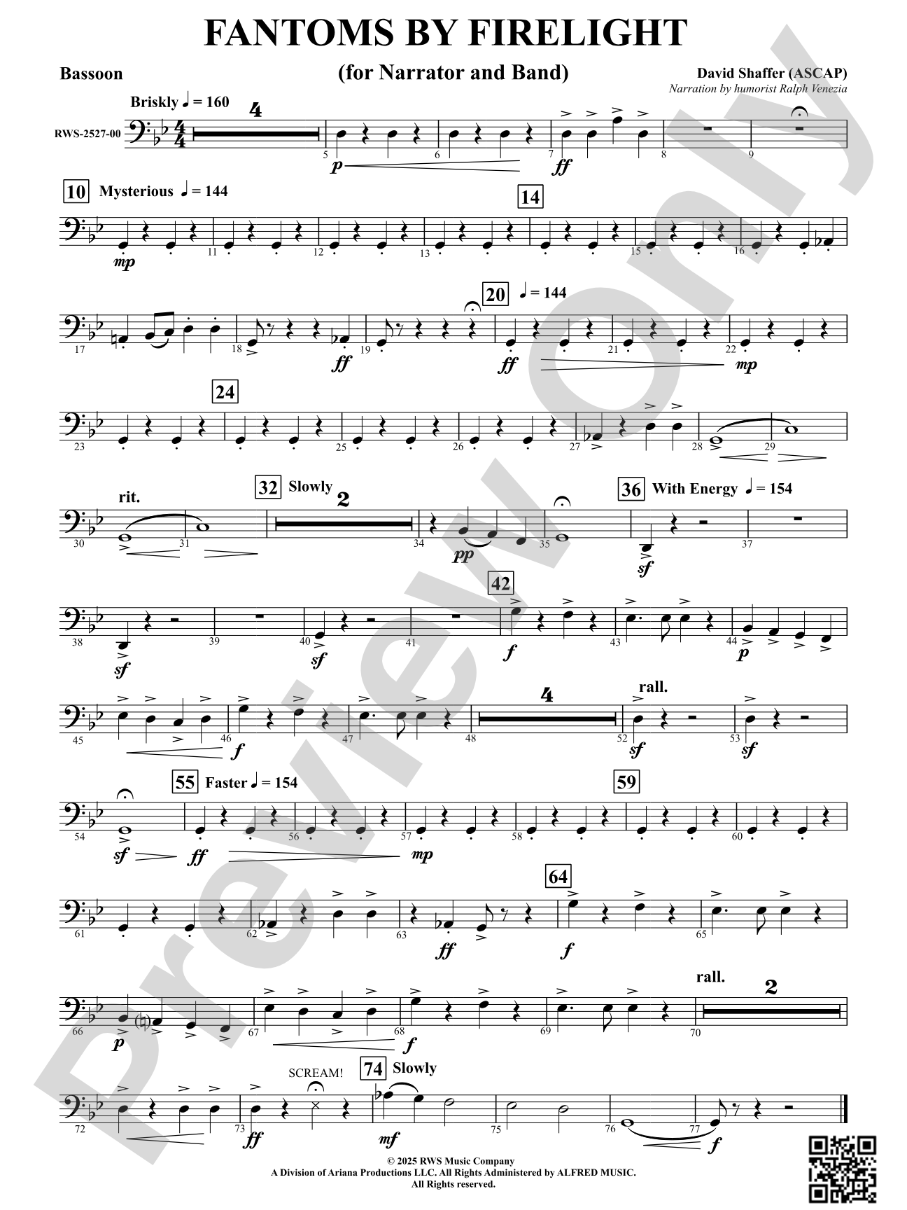 Fantoms By Firelight (for Narrator and Band): Bassoon