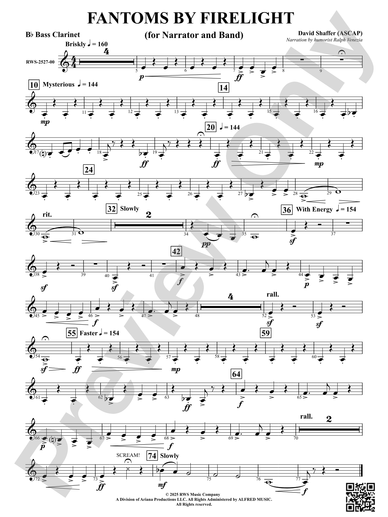 Fantoms By Firelight (for Narrator and Band): B-flat Bass Clarinet