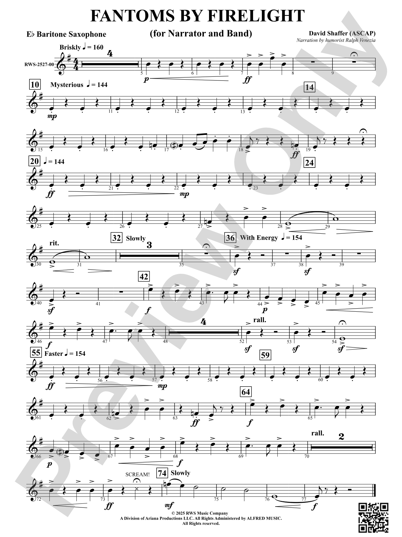 Fantoms By Firelight (for Narrator and Band): E-flat Baritone Saxophone