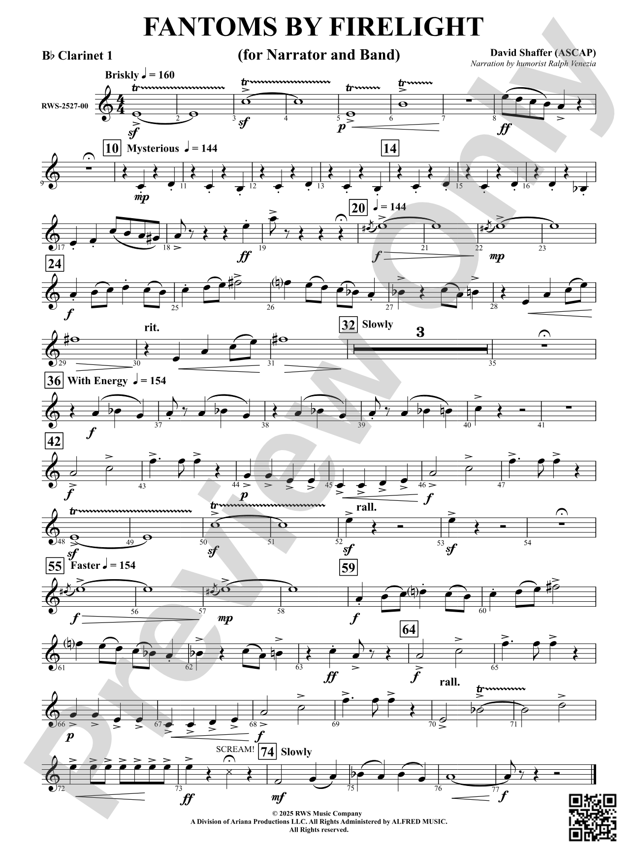 Fantoms By Firelight (for Narrator and Band): 1st B-flat Clarinet