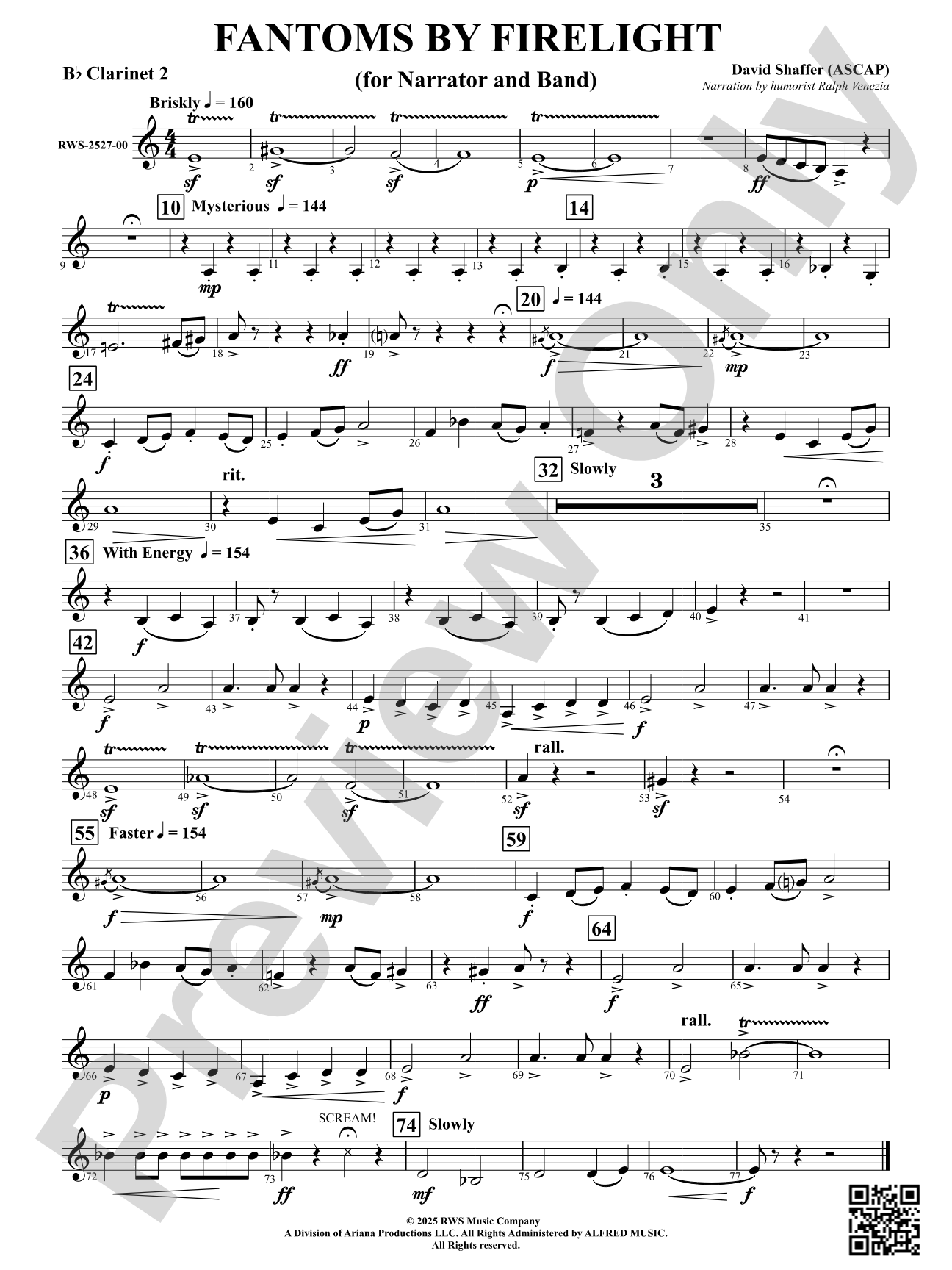 Fantoms By Firelight (for Narrator and Band): 2nd B-flat Clarinet