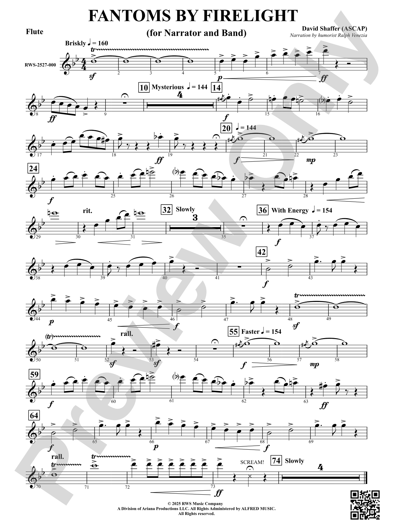 Fantoms By Firelight (for Narrator and Band): Flute