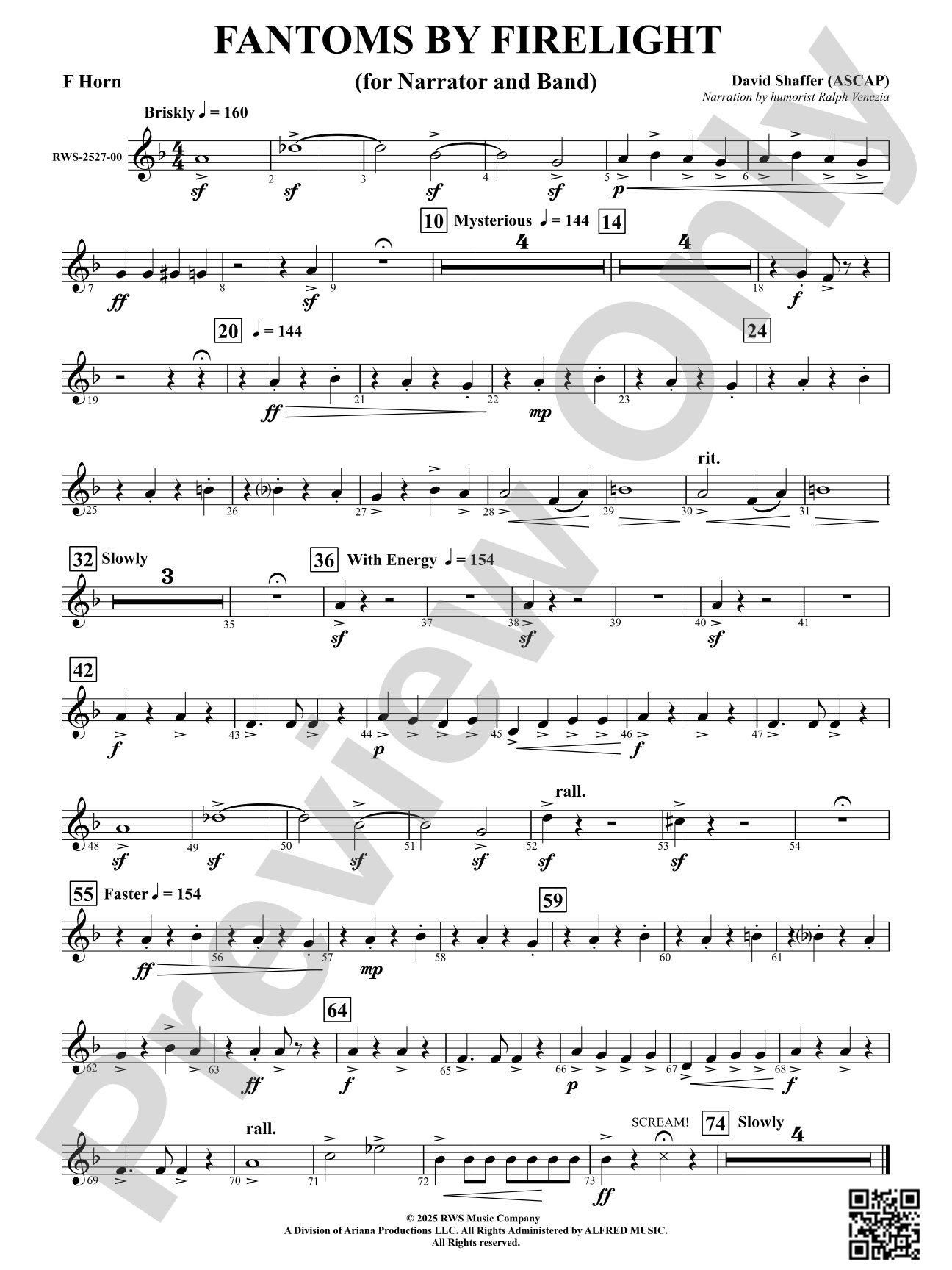 Fantoms By Firelight (for Narrator and Band): F Horn