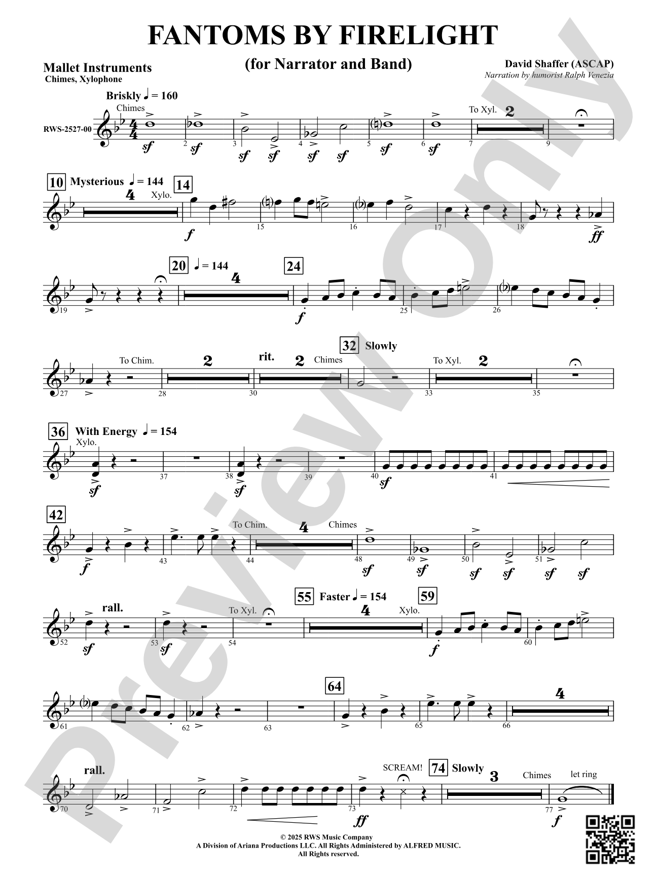 Fantoms By Firelight (for Narrator and Band): Mallet Percussion