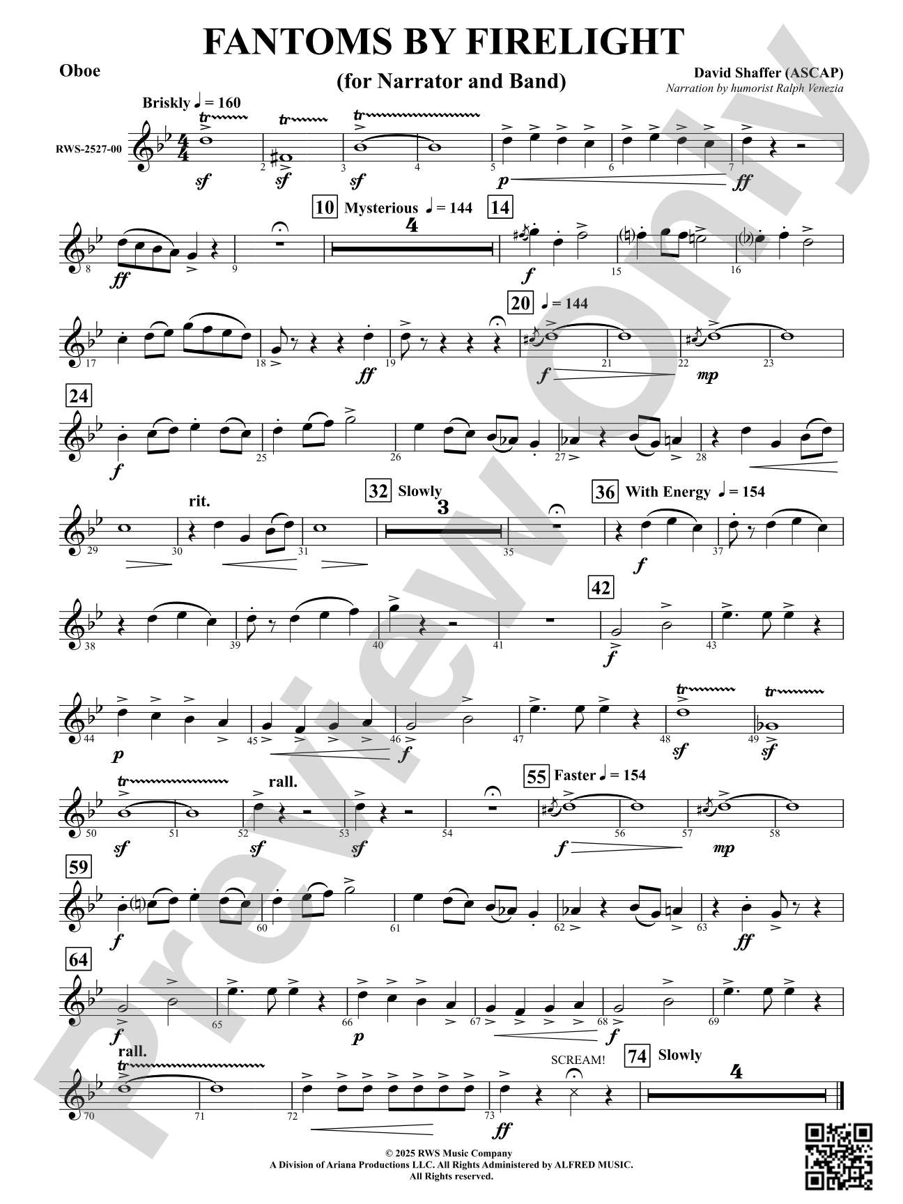 Fantoms By Firelight (for Narrator and Band): Oboe