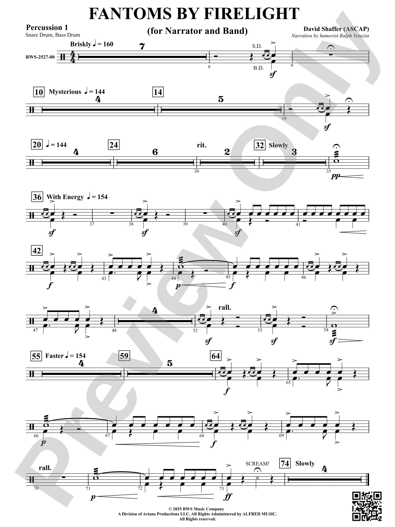 Fantoms By Firelight (for Narrator and Band): 1st Percussion