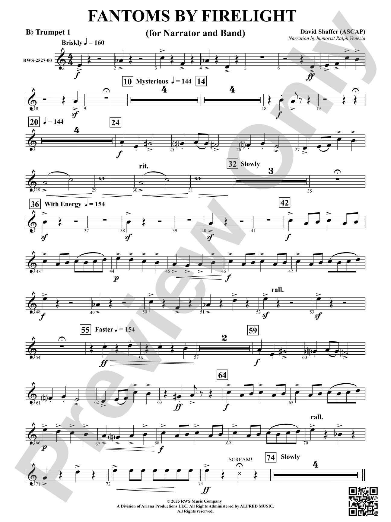 Fantoms By Firelight (for Narrator and Band): 1st B-flat Trumpet