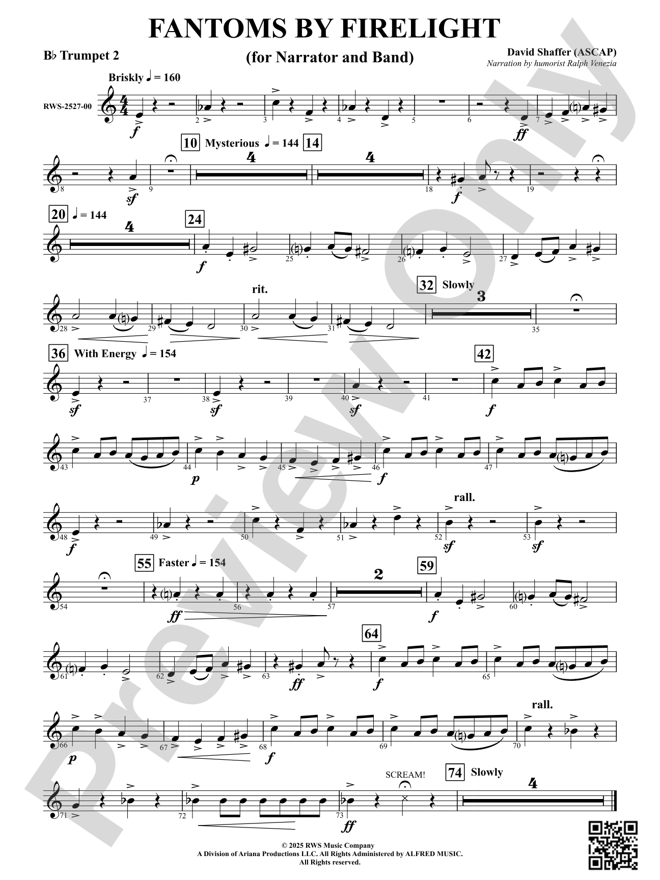 Fantoms By Firelight (for Narrator and Band): 2nd B-flat Trumpet