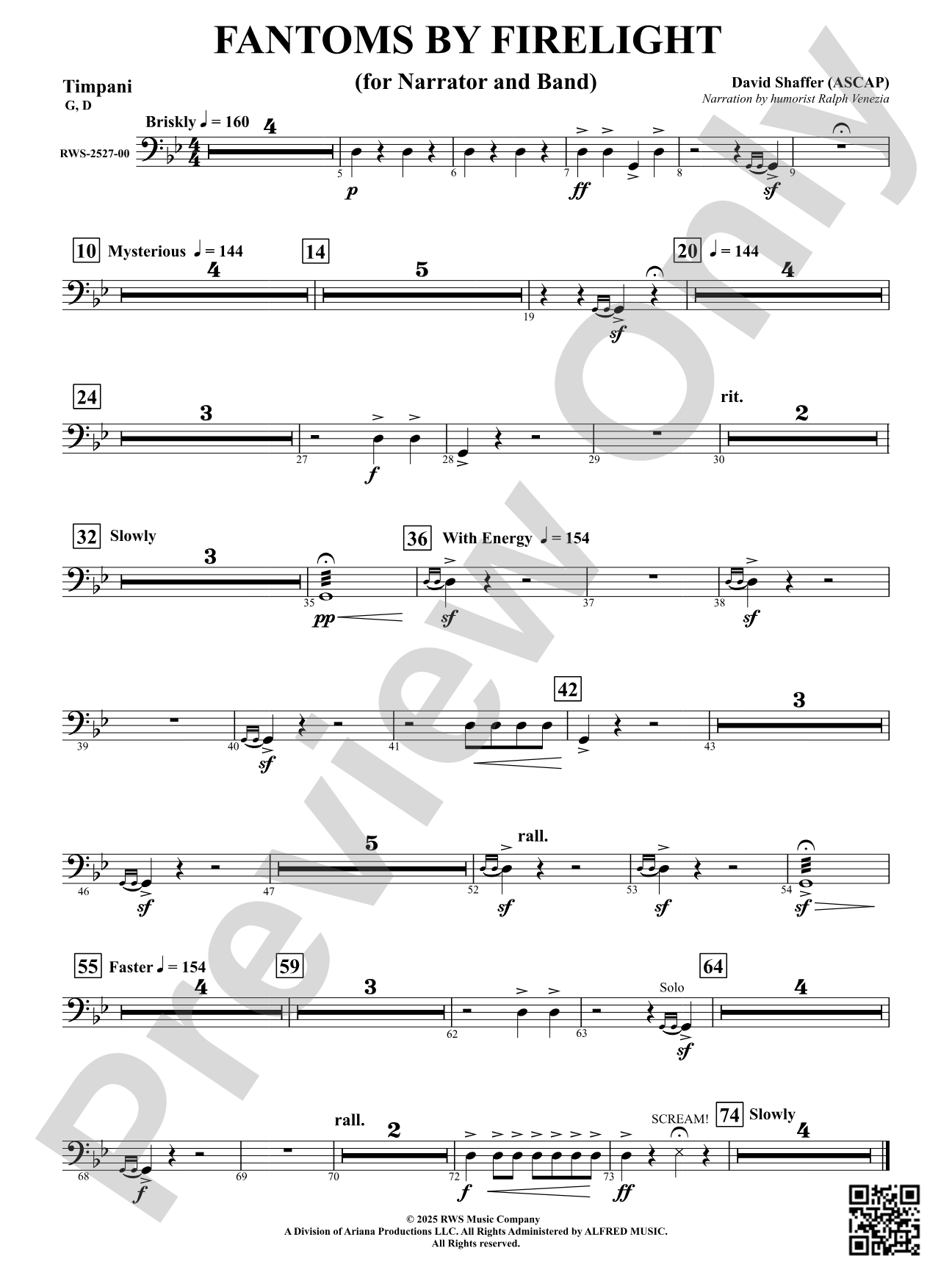 Fantoms By Firelight (for Narrator and Band): Timpani