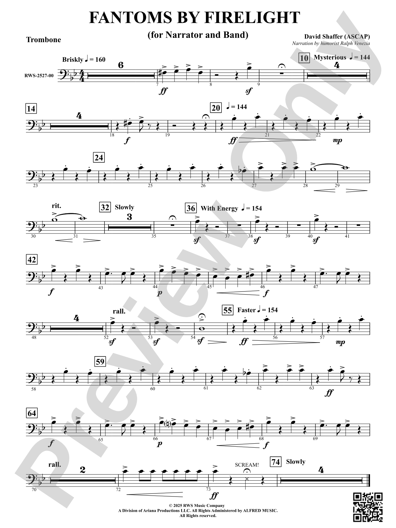 Fantoms By Firelight (for Narrator and Band): Trombone