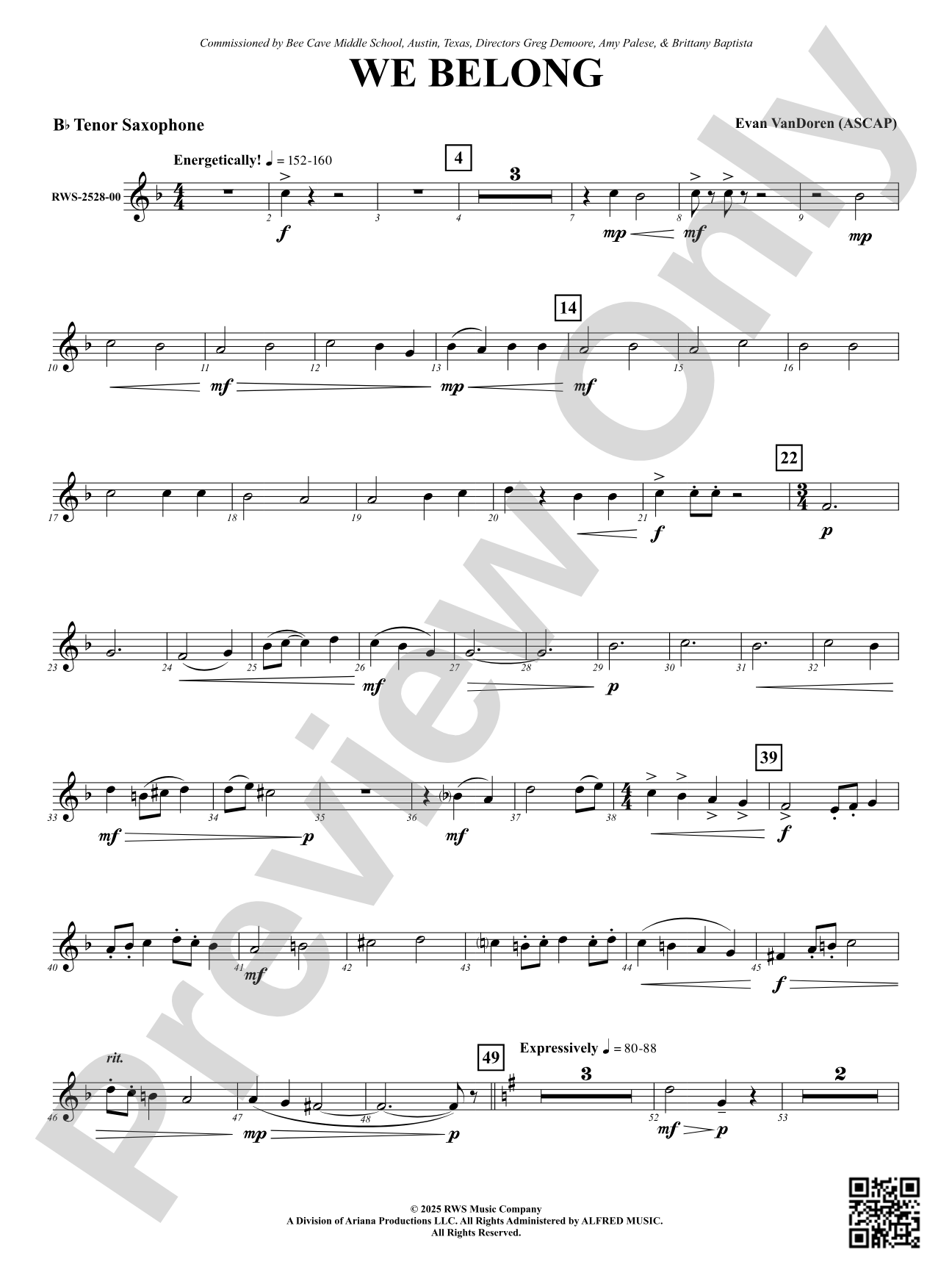 We Belong: B-flat Tenor Saxophone