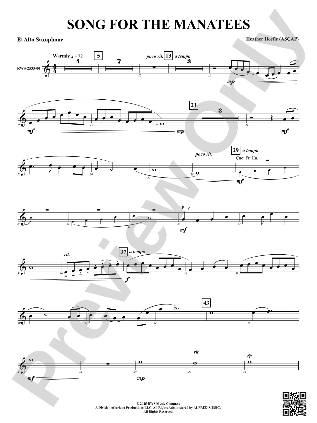 Song For The Manatees: E-flat Alto Saxophone