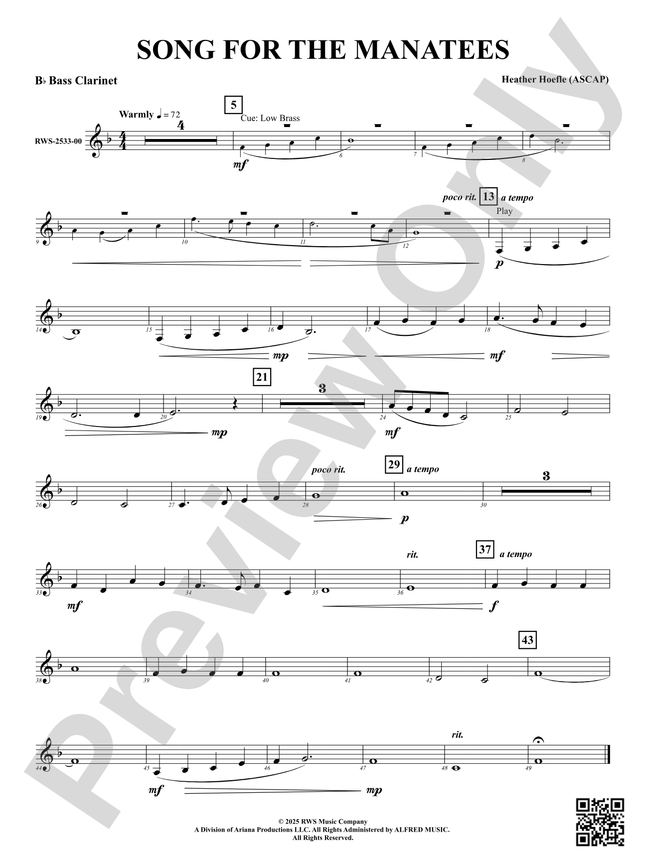 Song For The Manatees: B-flat Bass Clarinet