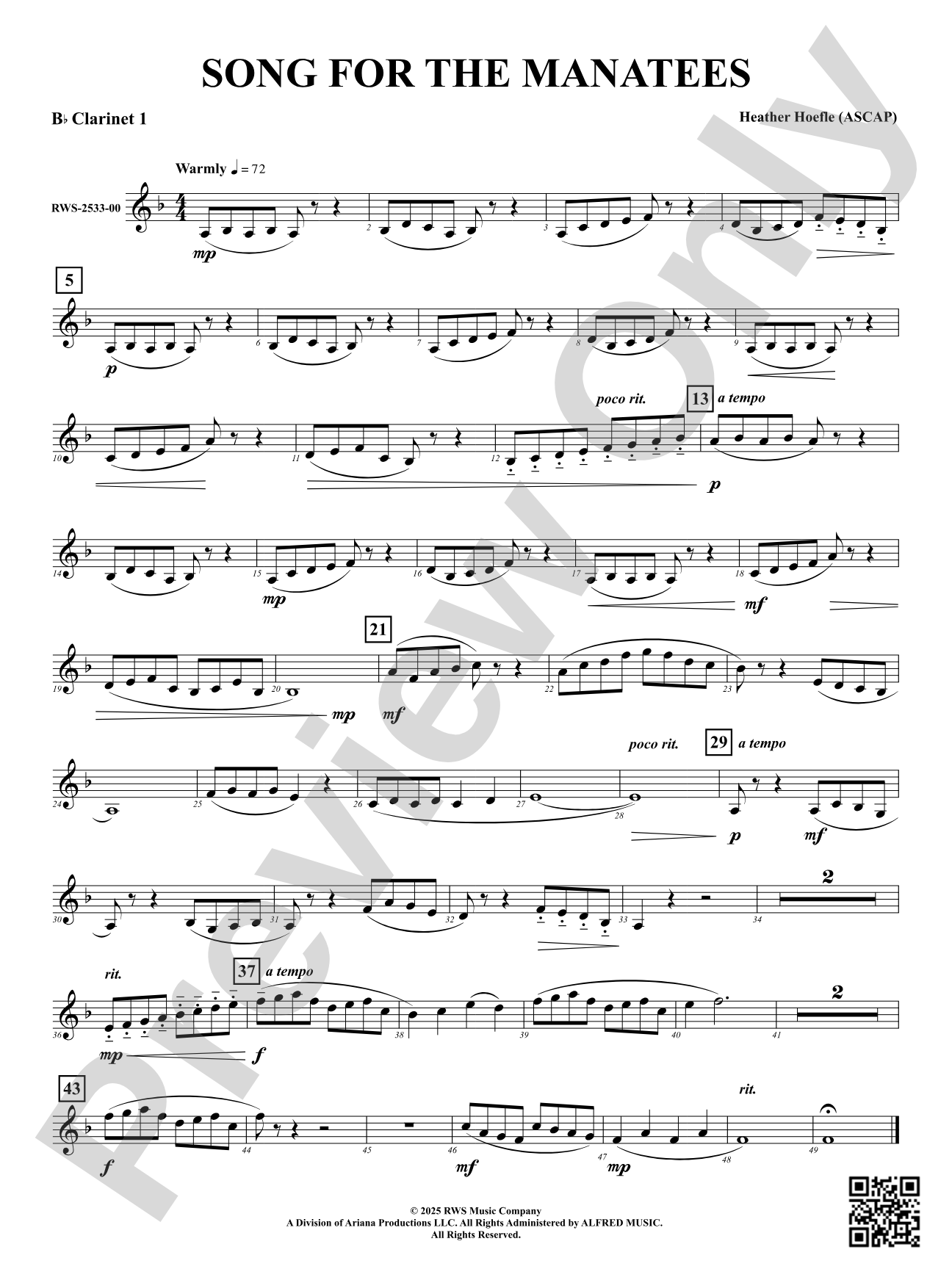 Song For The Manatees: 1st B-flat Clarinet
