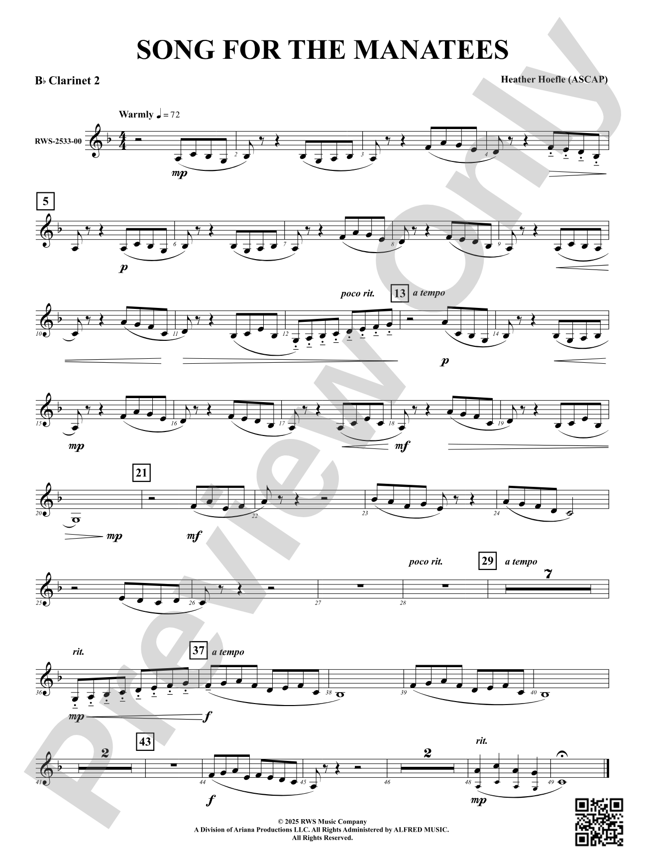Song For The Manatees: 2nd B-flat Clarinet