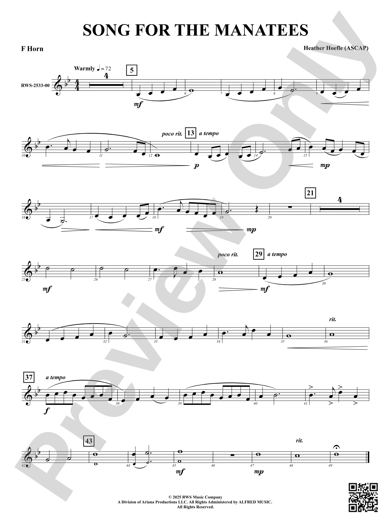 Song For The Manatees: F Horn