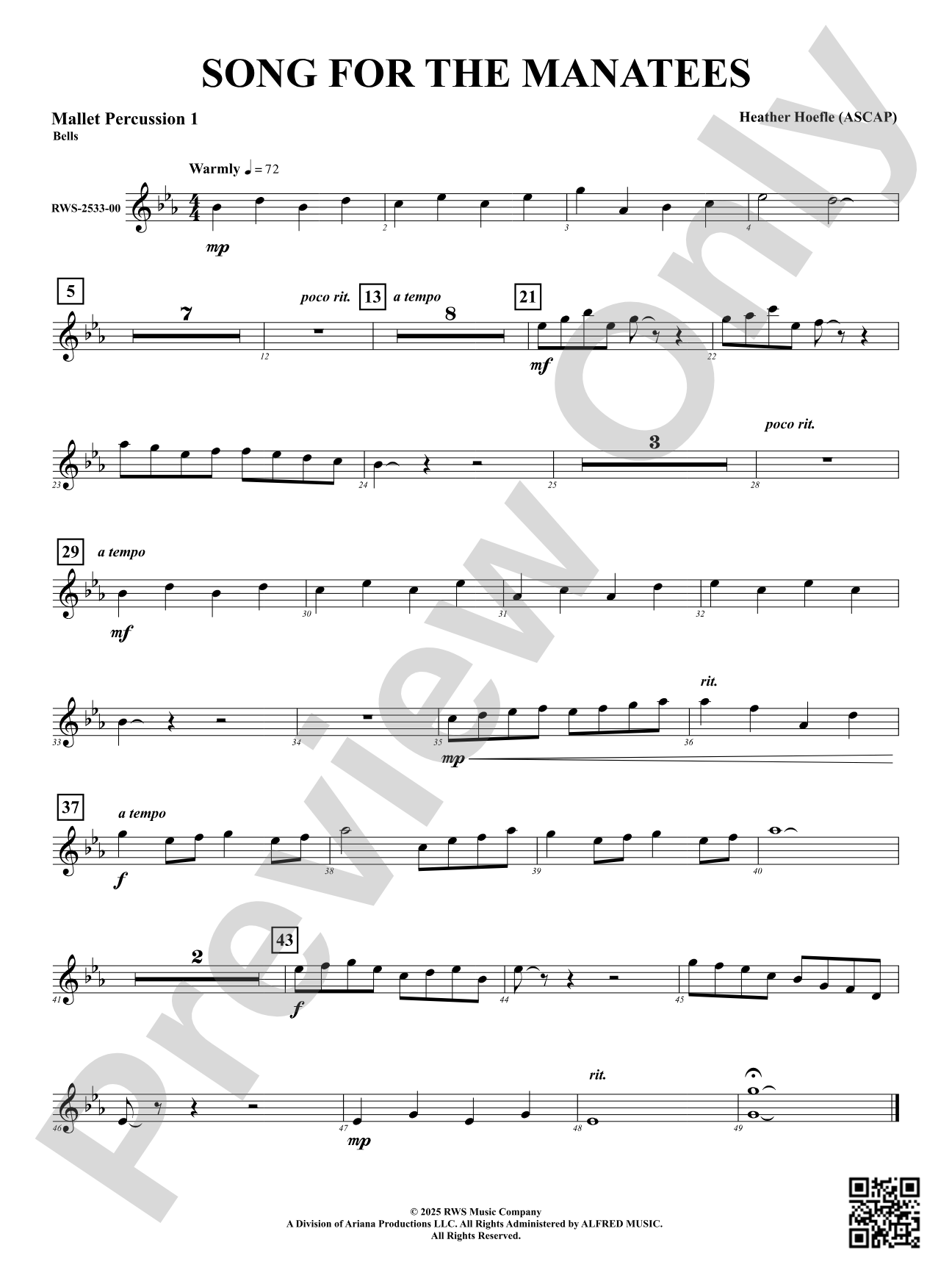 Song For The Manatees: 1st Mallet Percussion