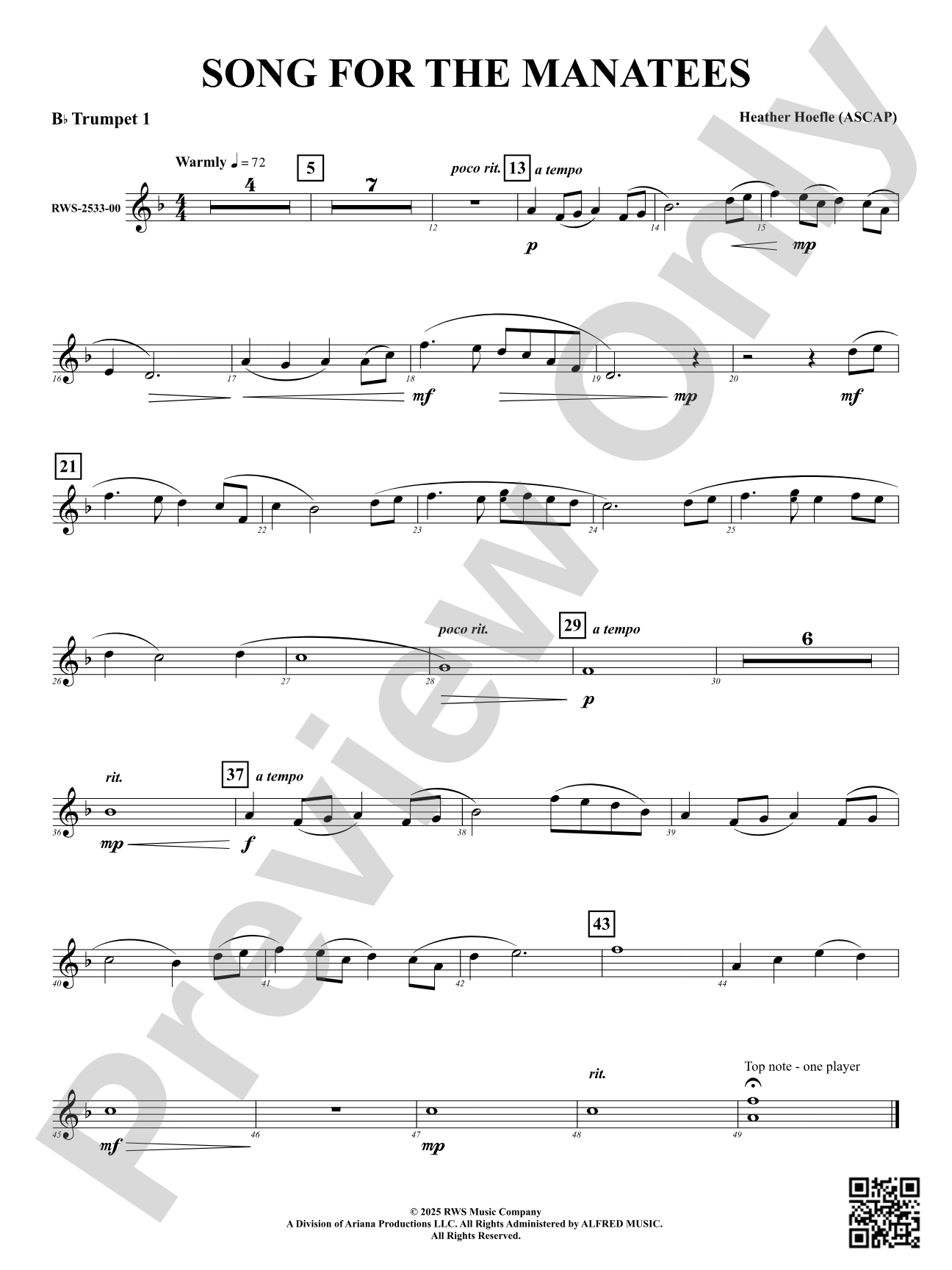 Song For The Manatees: 1st B-flat Trumpet