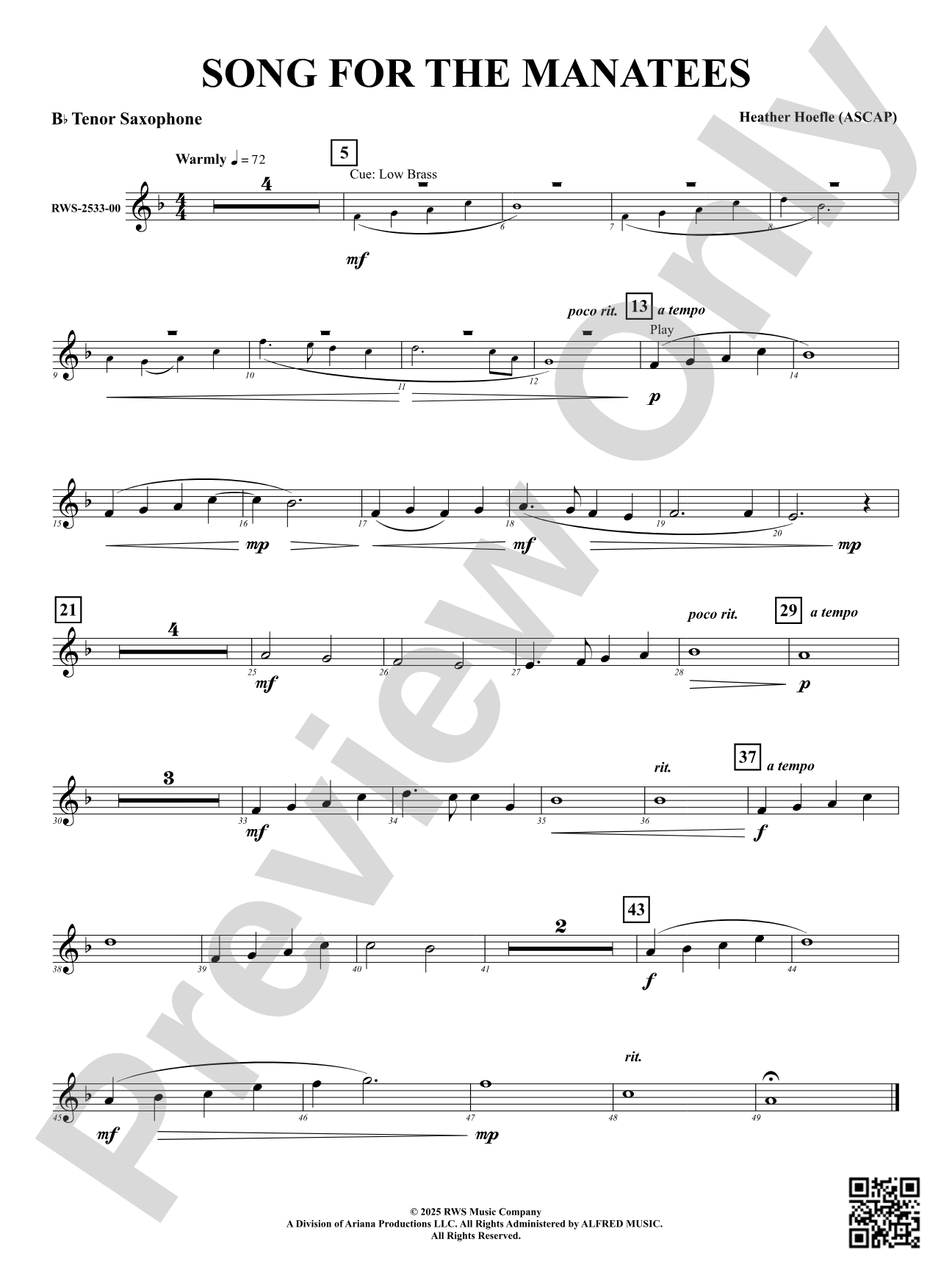 Song For The Manatees: B-flat Tenor Saxophone