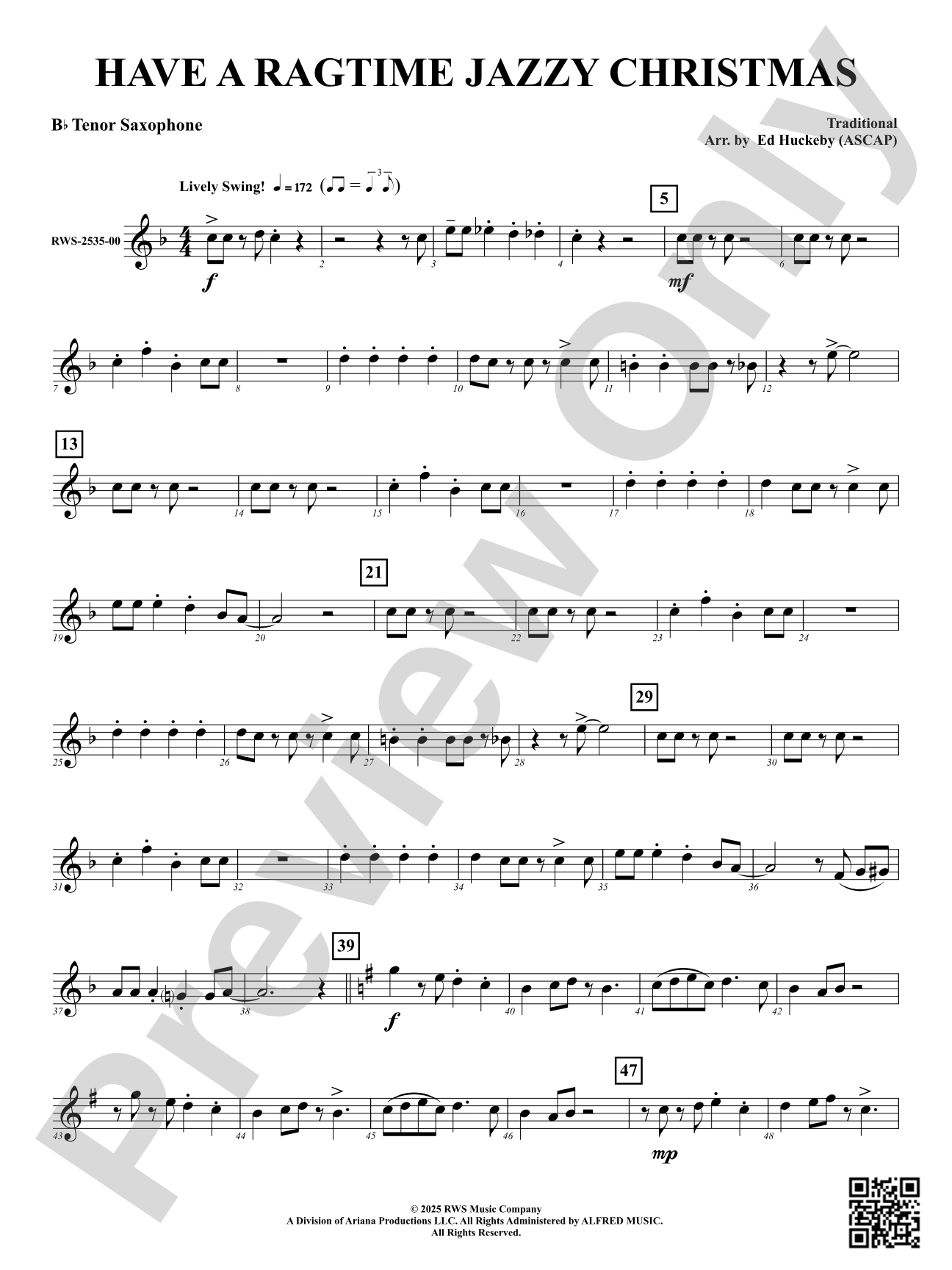 Have a Ragtime Jazzy Christmas: B-flat Tenor Saxophone