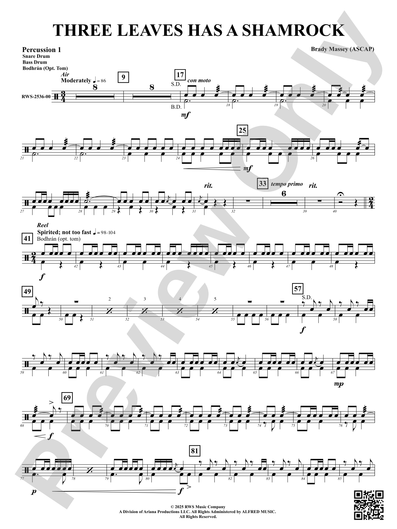Three Leaves Has A Shamrock: 1st Percussion