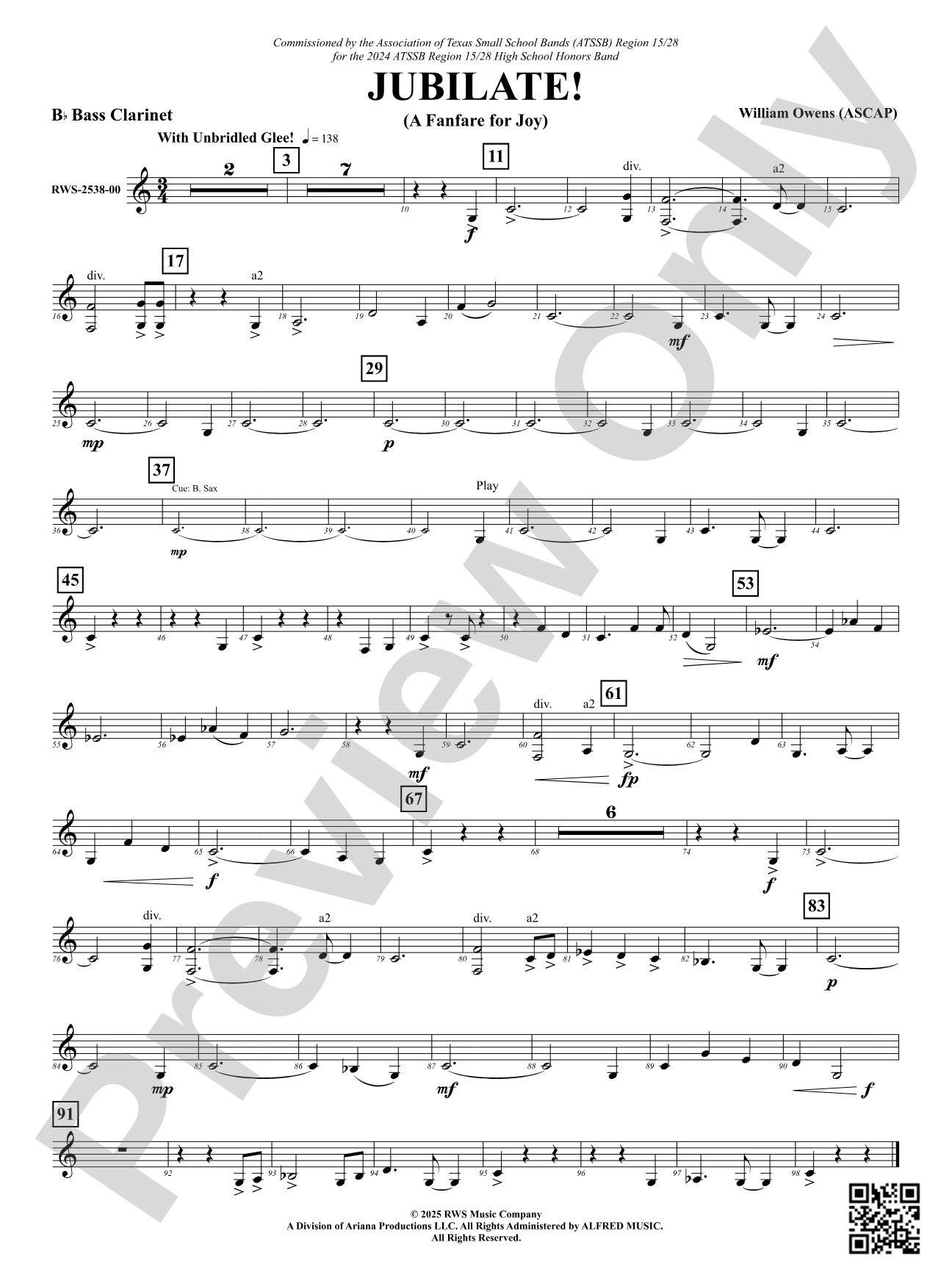 Jubilate! (A Fanfare for Joy): B-flat Bass Clarinet