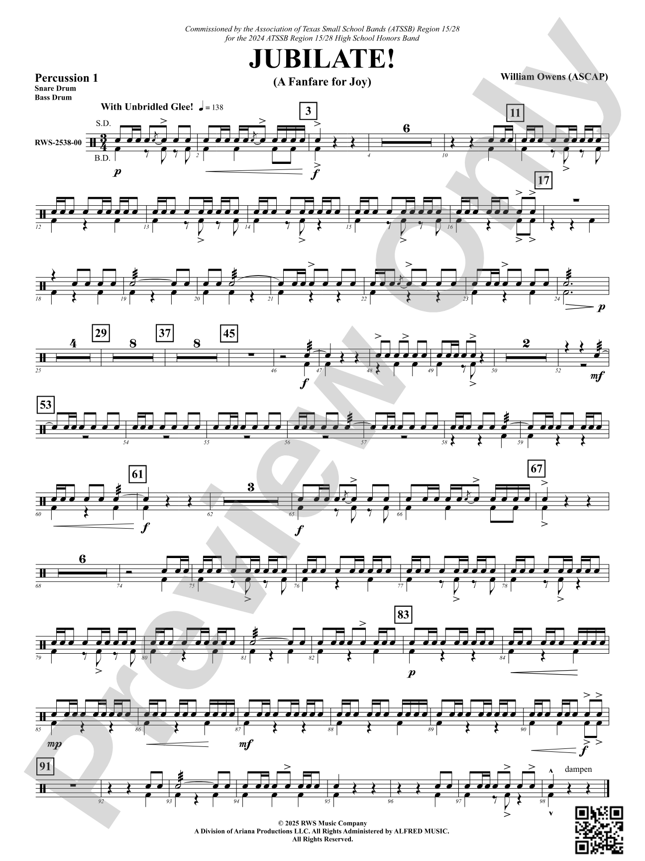 Jubilate! (A Fanfare for Joy): 1st Percussion