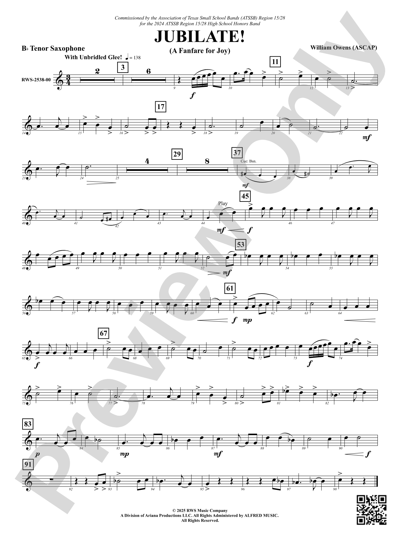 Jubilate! (A Fanfare for Joy): B-flat Tenor Saxophone