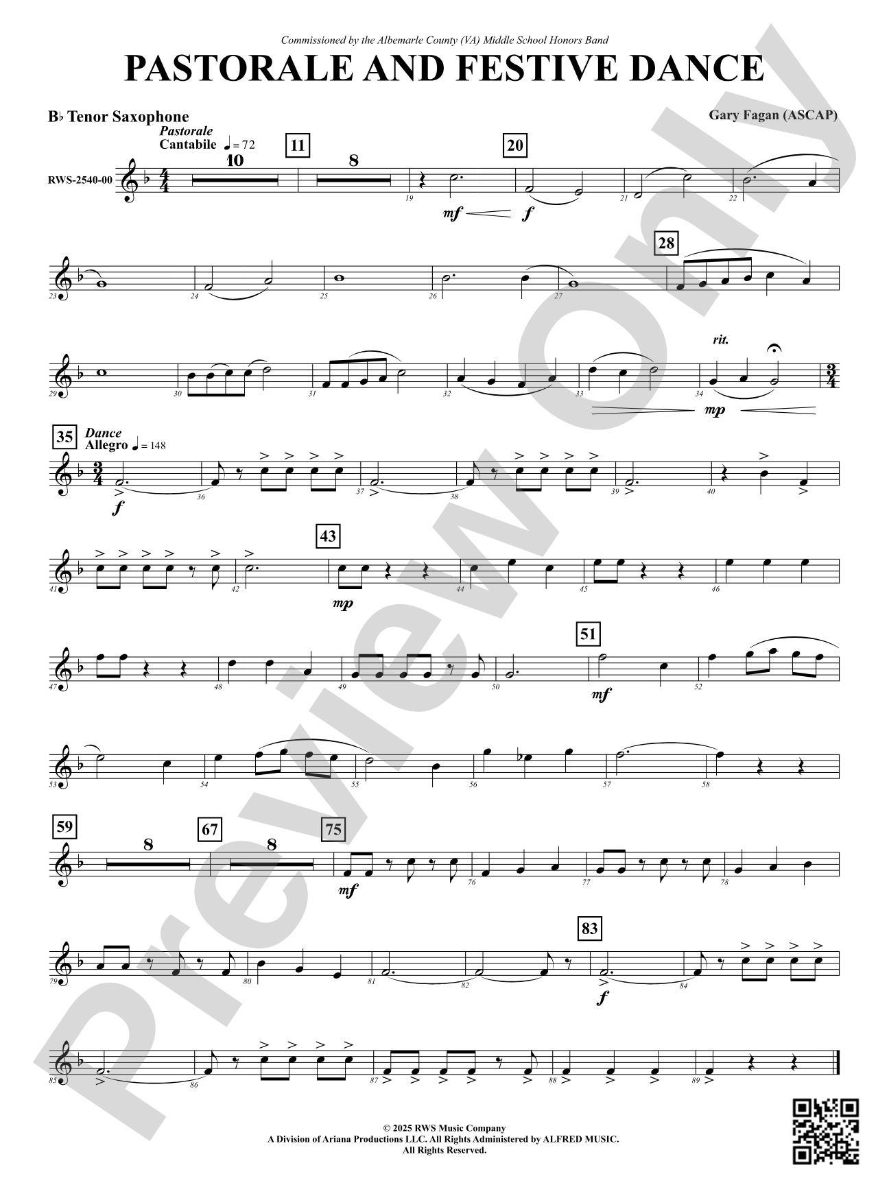Pastorale And Festive Dance: B-flat Tenor Saxophone