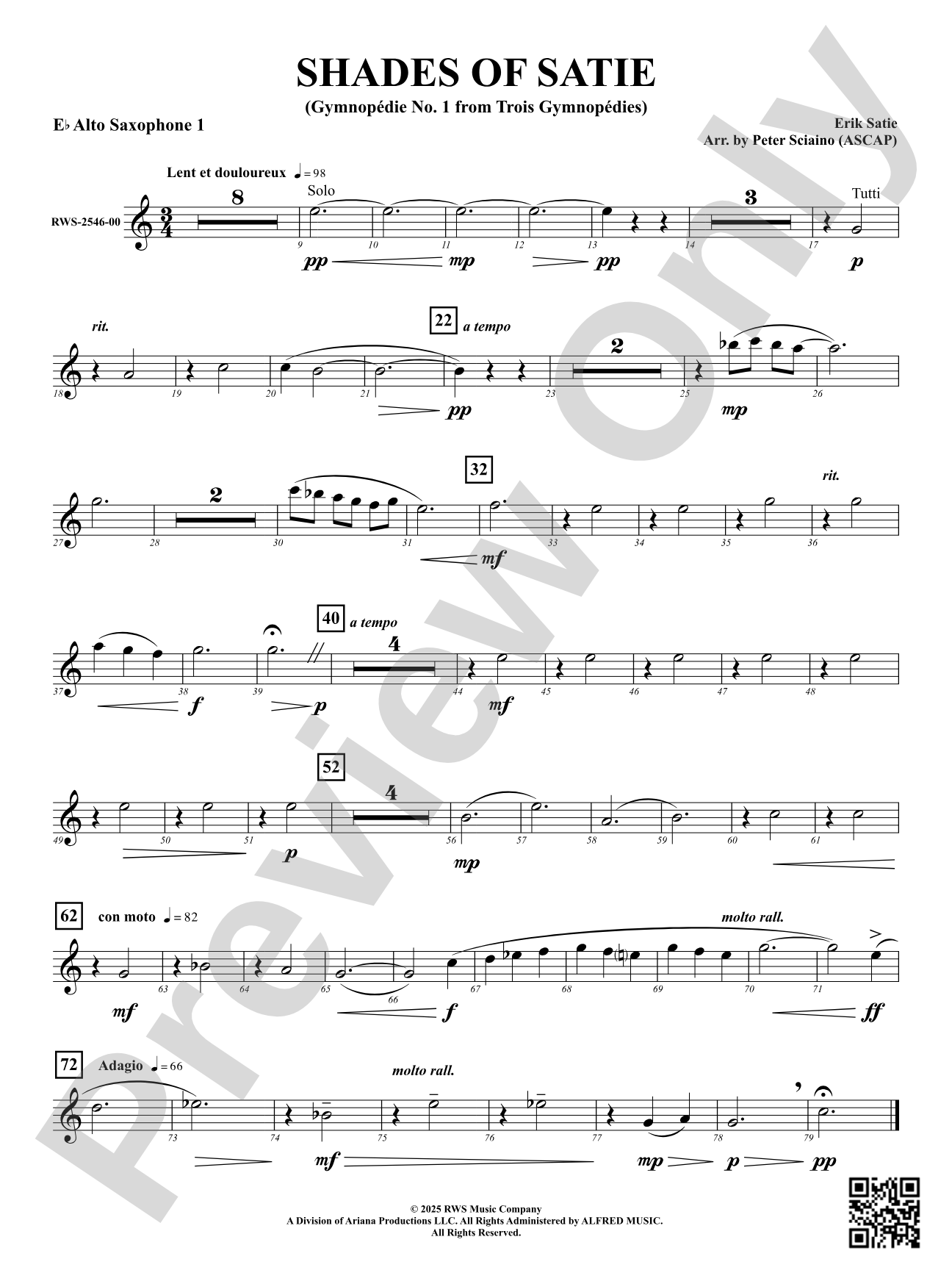 Shades Of Satie (Gymnopédie No. 1 from Trois Gymnopédies): 1st E-flat Alto Saxophone