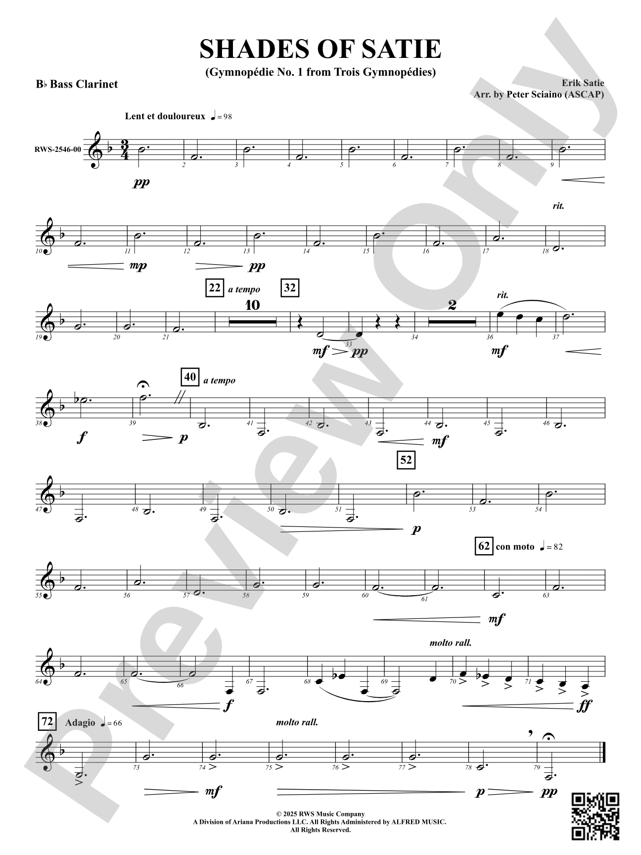 Shades Of Satie (Gymnopédie No. 1 from Trois Gymnopédies): B-flat Bass Clarinet