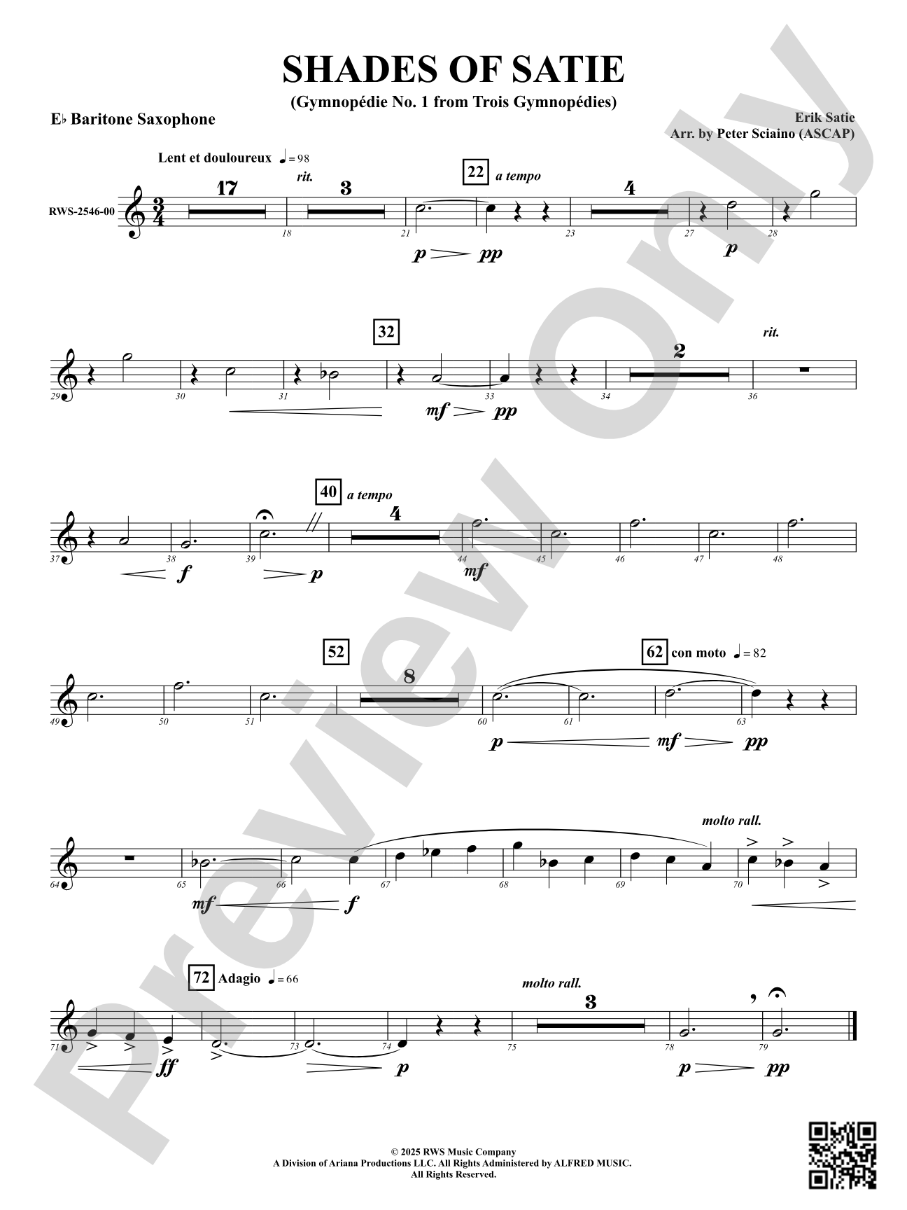 Shades Of Satie (Gymnopédie No. 1 from Trois Gymnopédies): E-flat Baritone Saxophone