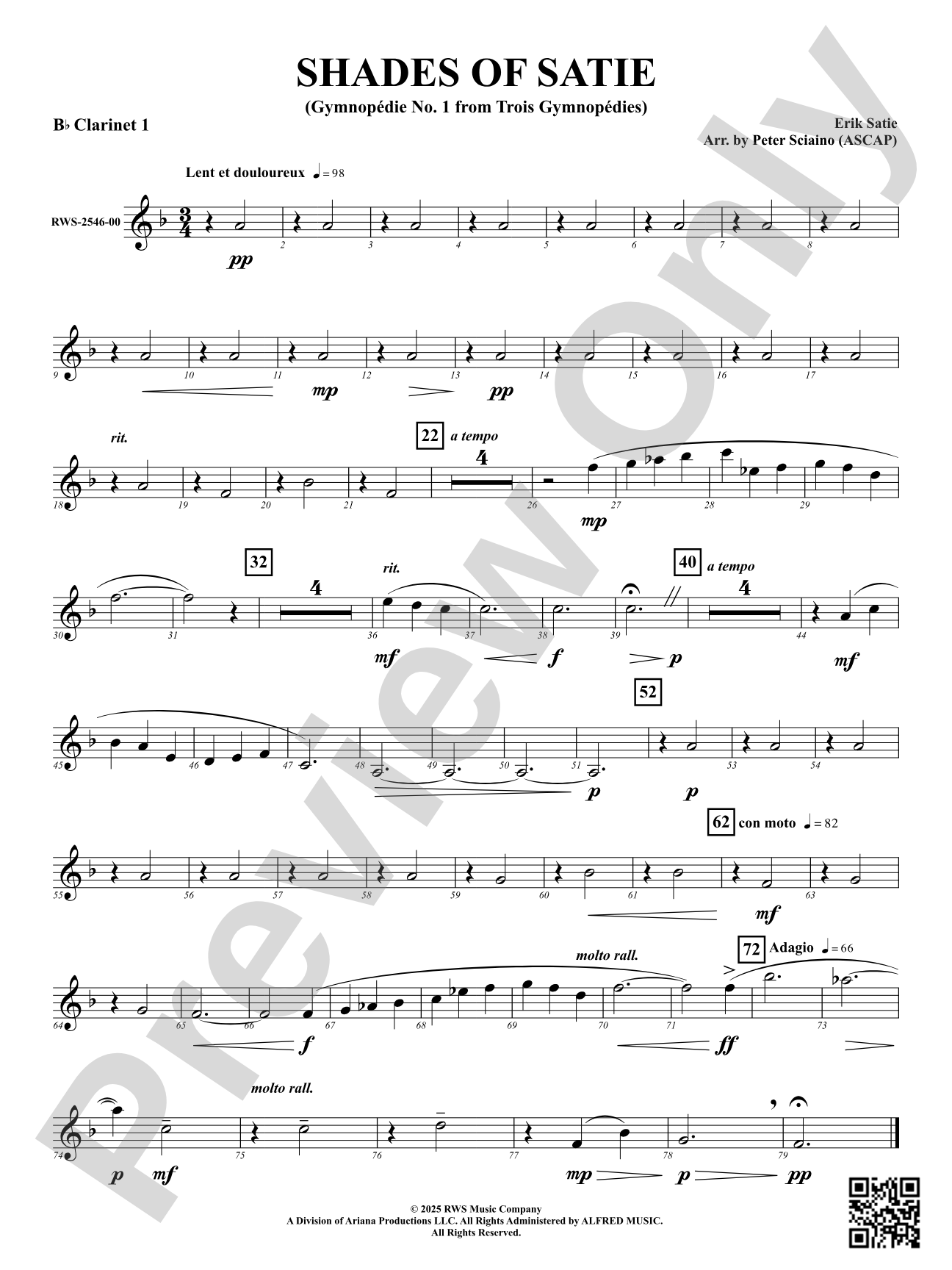Shades Of Satie (Gymnopédie No. 1 from Trois Gymnopédies): 1st B-flat Clarinet