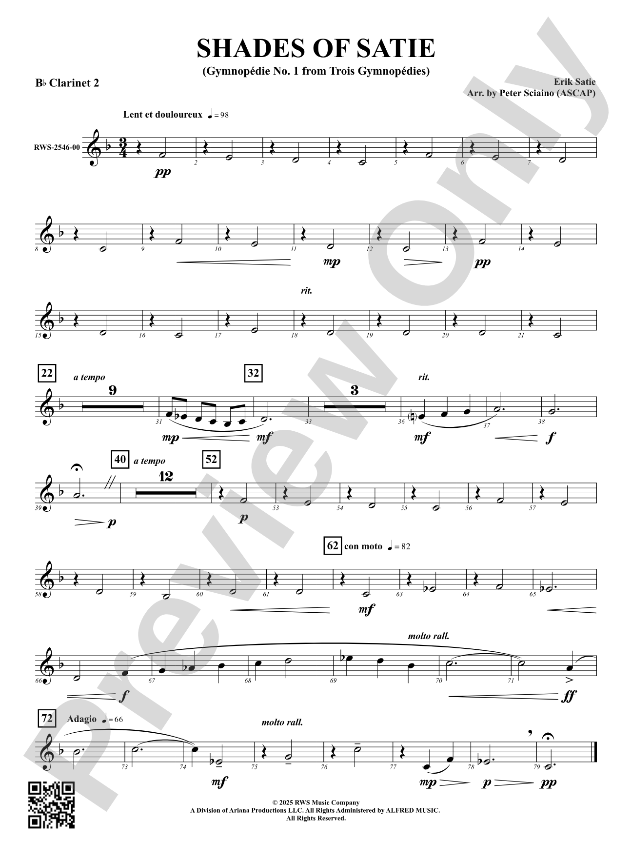 Shades Of Satie (Gymnopédie No. 1 from Trois Gymnopédies): 2nd B-flat Clarinet