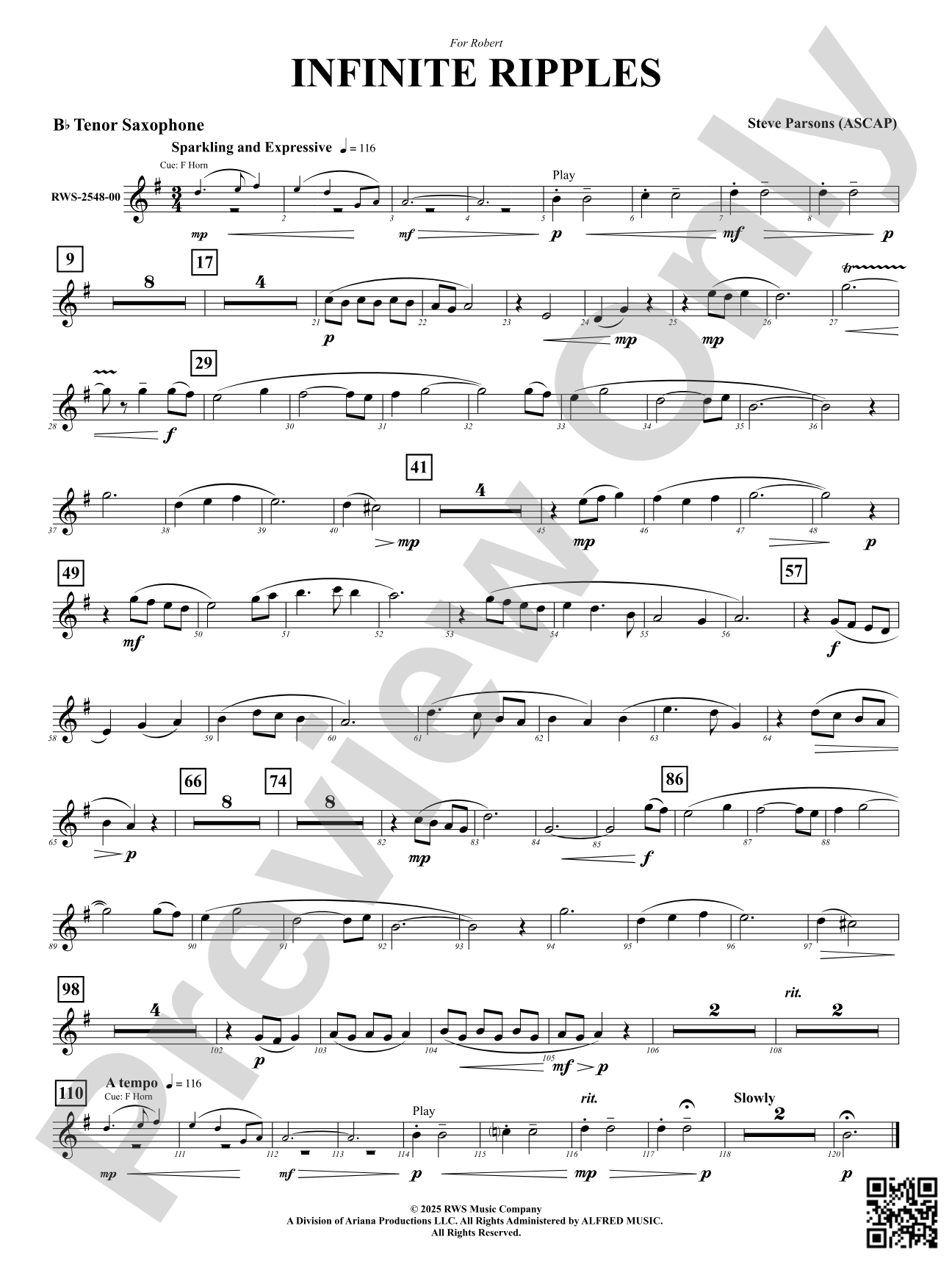 Infinite Ripples: B-flat Tenor Saxophone