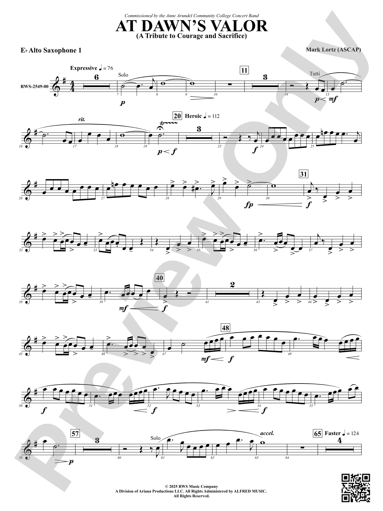 At Dawn's Valor (A Tribute to Courage and Sacrifice): 1st E-flat Alto Saxophone