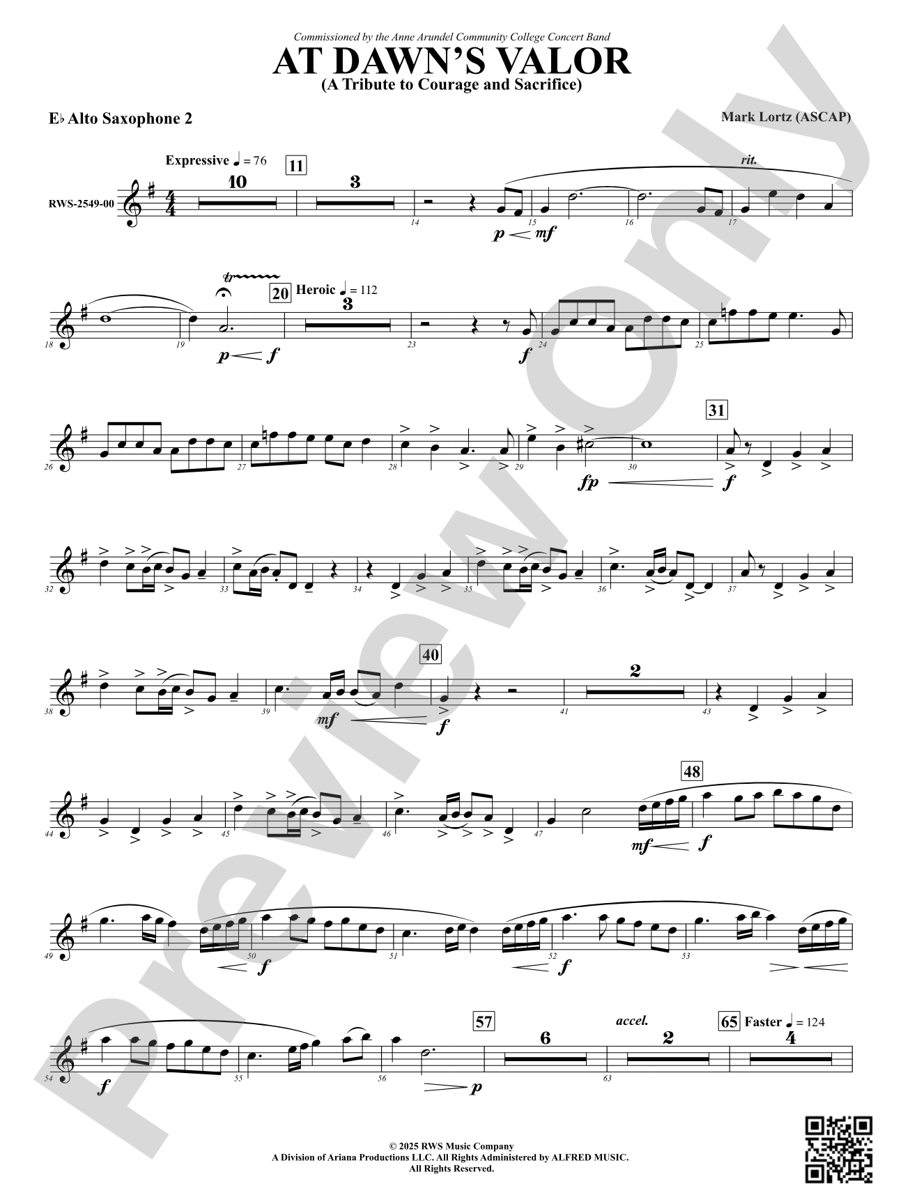 At Dawn's Valor (A Tribute to Courage and Sacrifice): 2nd E-flat Alto Saxophone