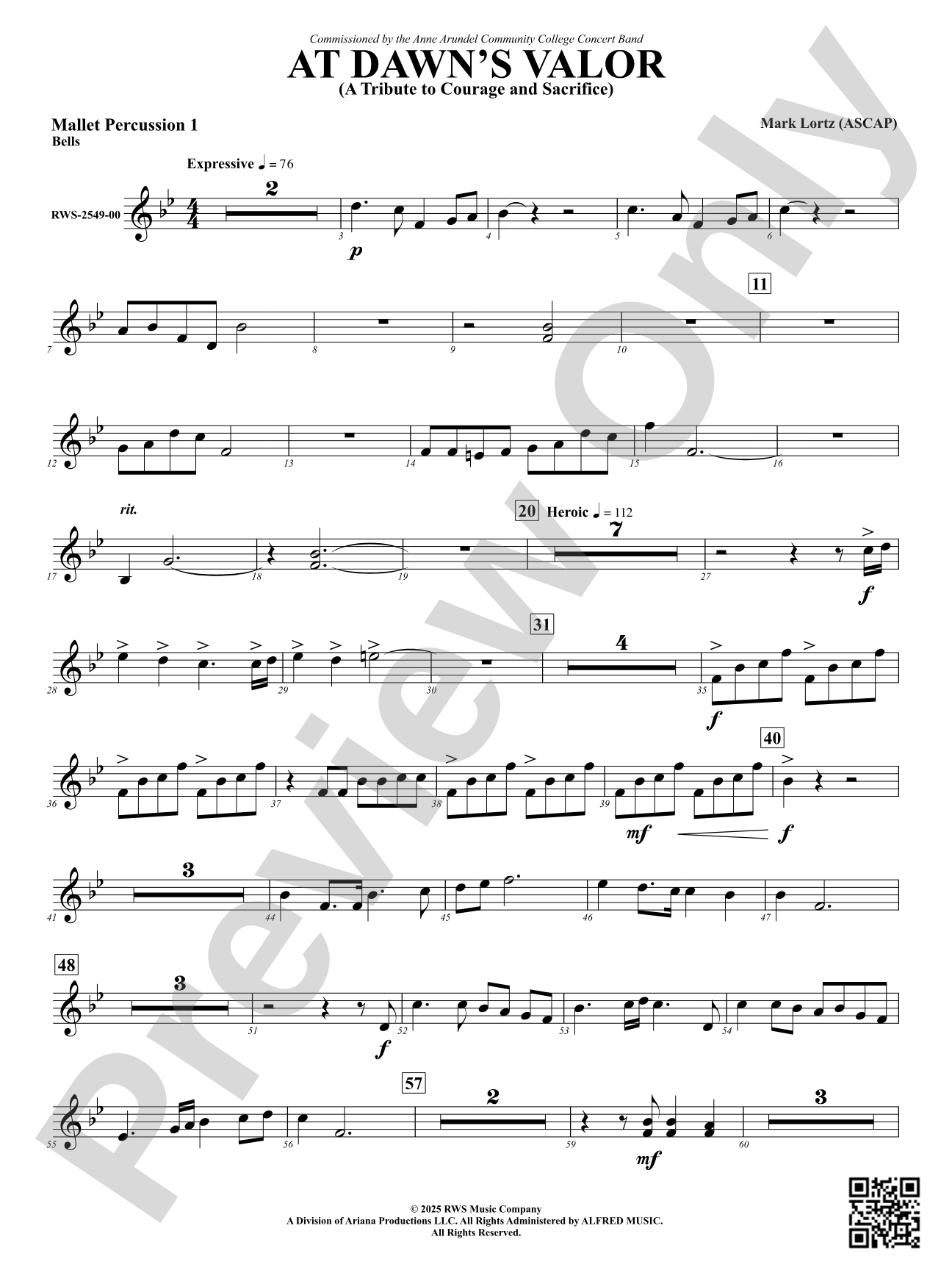 At Dawn's Valor (A Tribute to Courage and Sacrifice): 1st Mallet Percussion