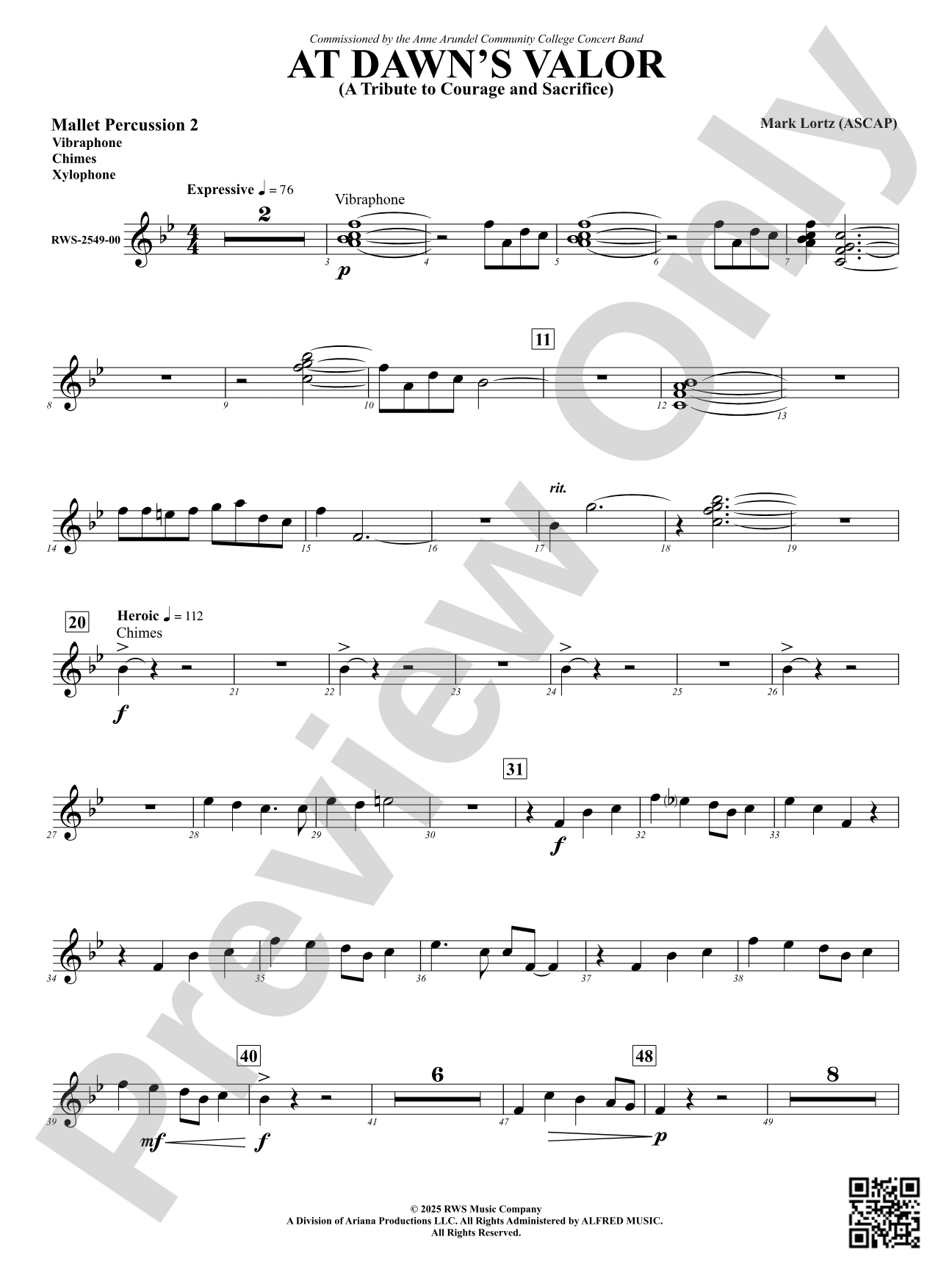 At Dawn's Valor (A Tribute to Courage and Sacrifice): 2nd Mallet Percussion